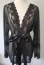 Lace and Mesh Robe with Panty in Black image 0