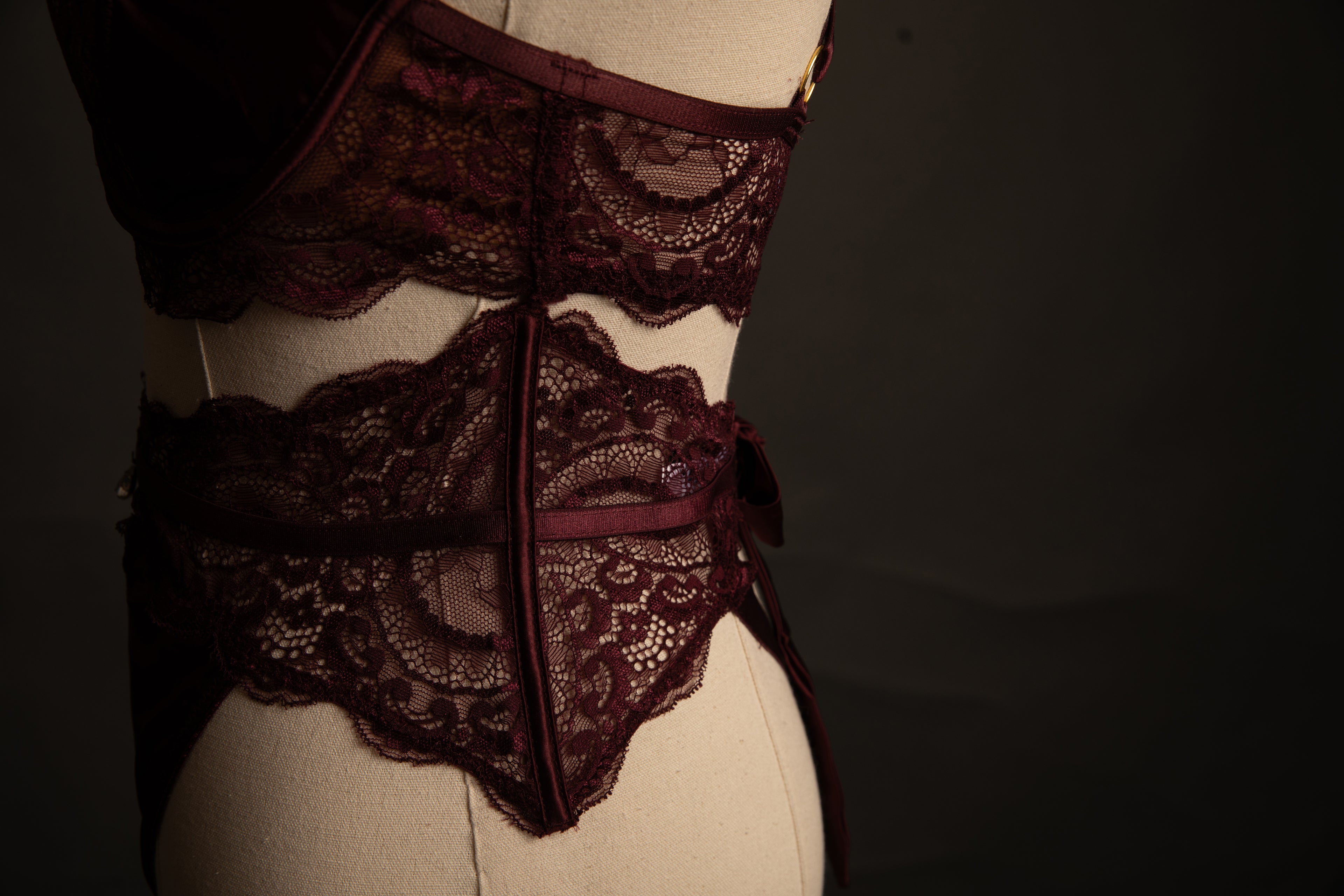 Sadie Lace and Satin in Burgandy