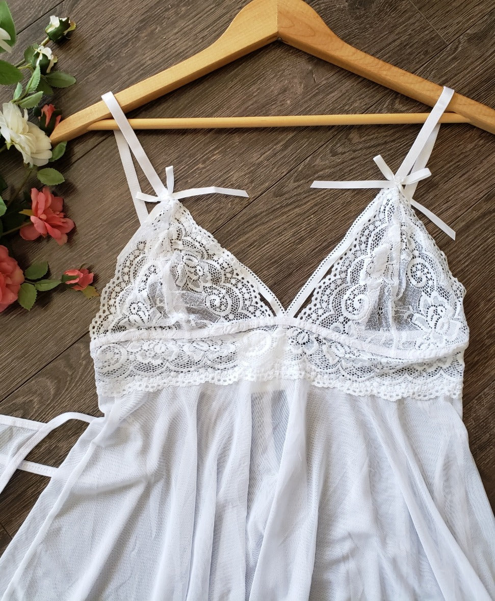 Strappy White Babydoll Set image 5