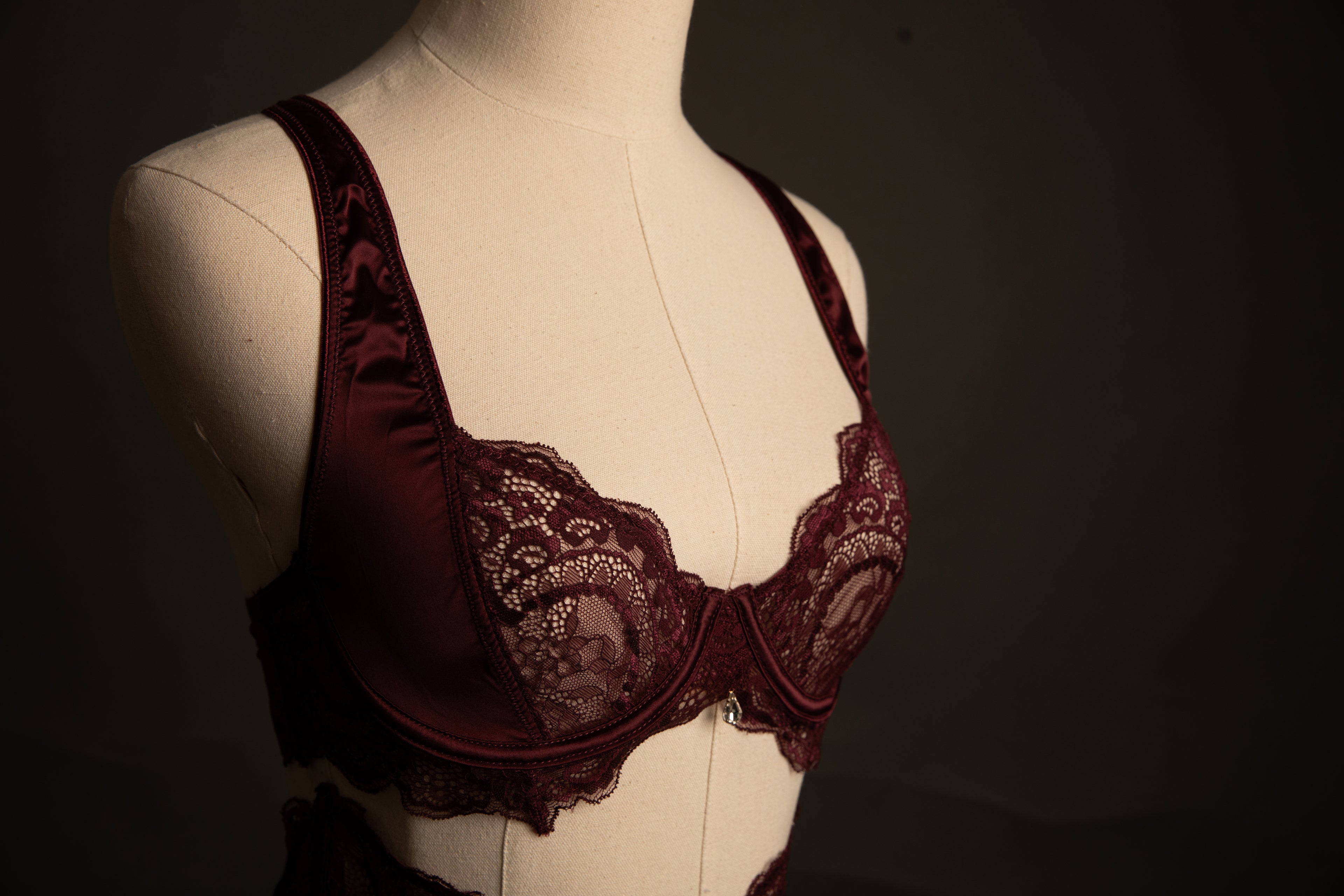 Sadie Lace and Satin in Burgandy