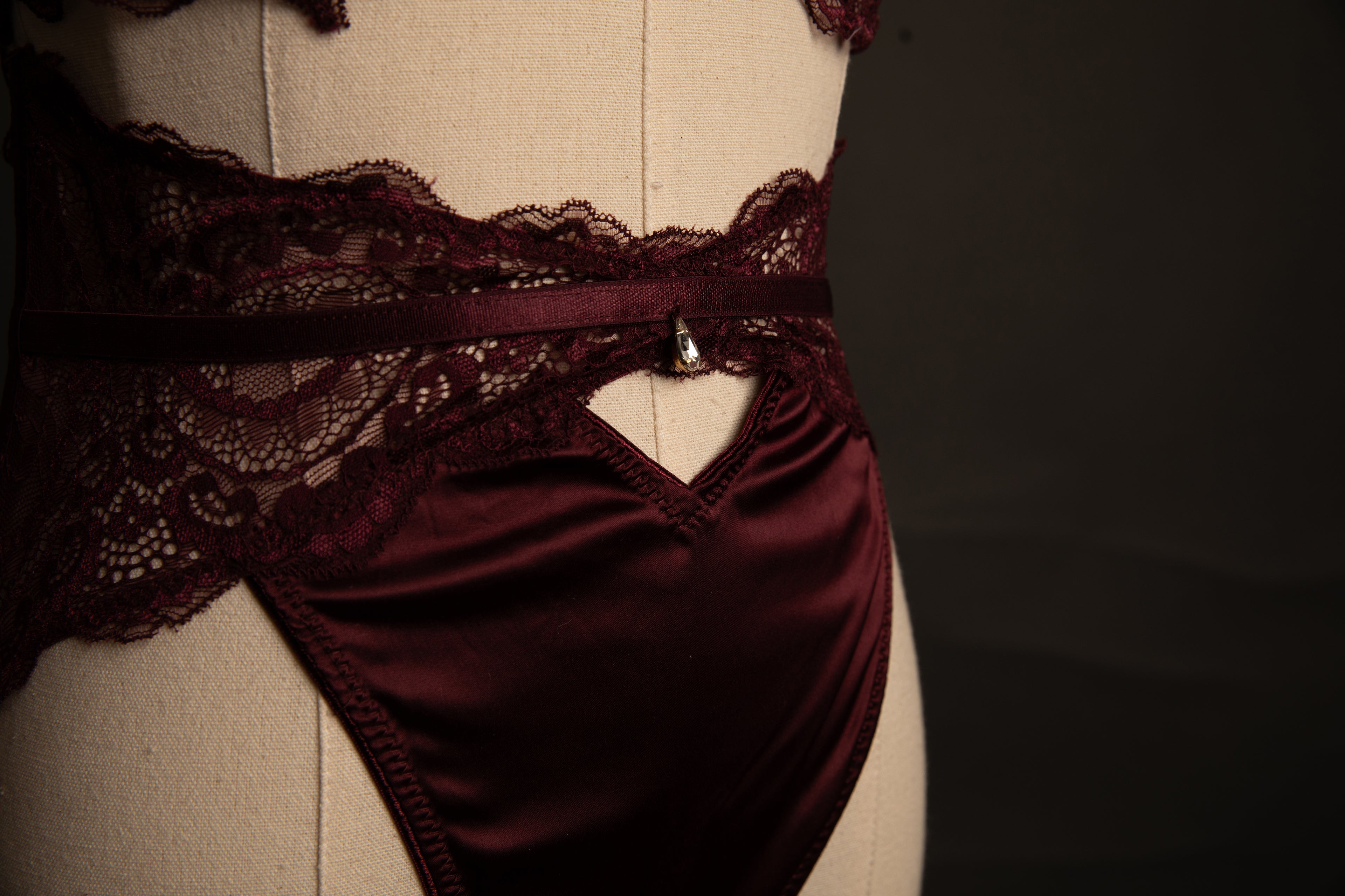 Sadie Lace and Satin in Burgandy