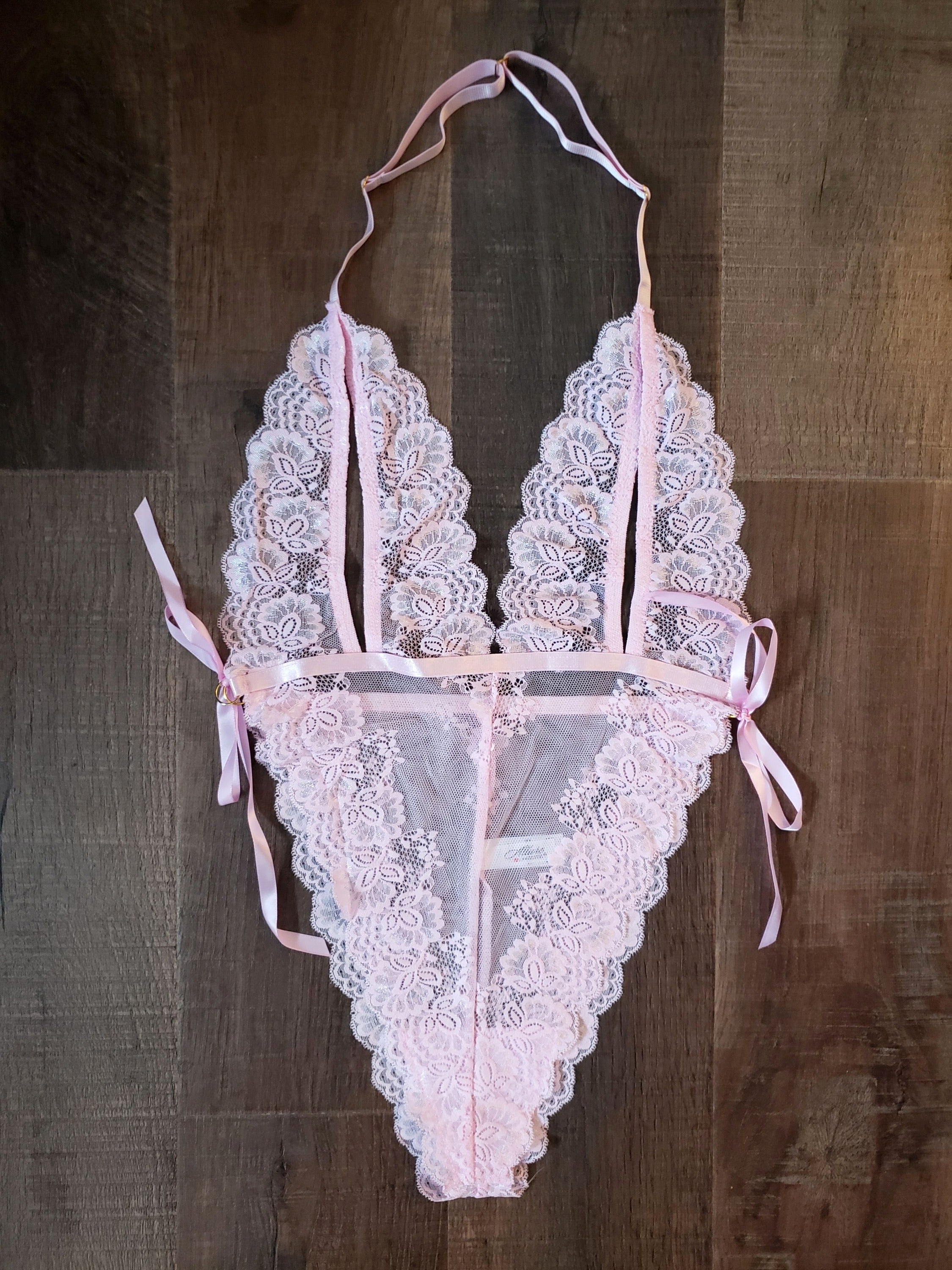 Lace Open Cup Teddy in Blush Pink image 6