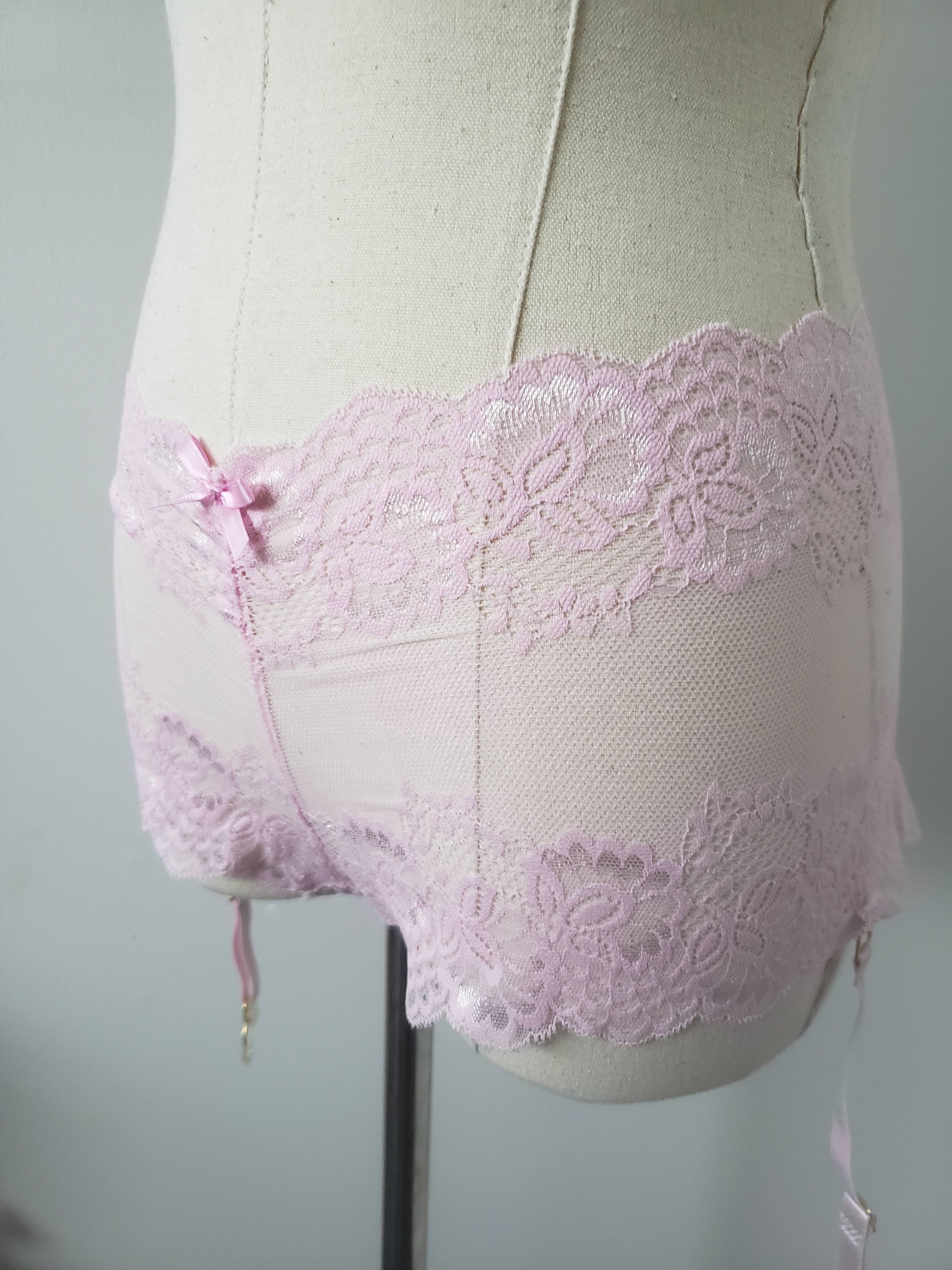 Lace Boyshorts with Garter in Pink image 2