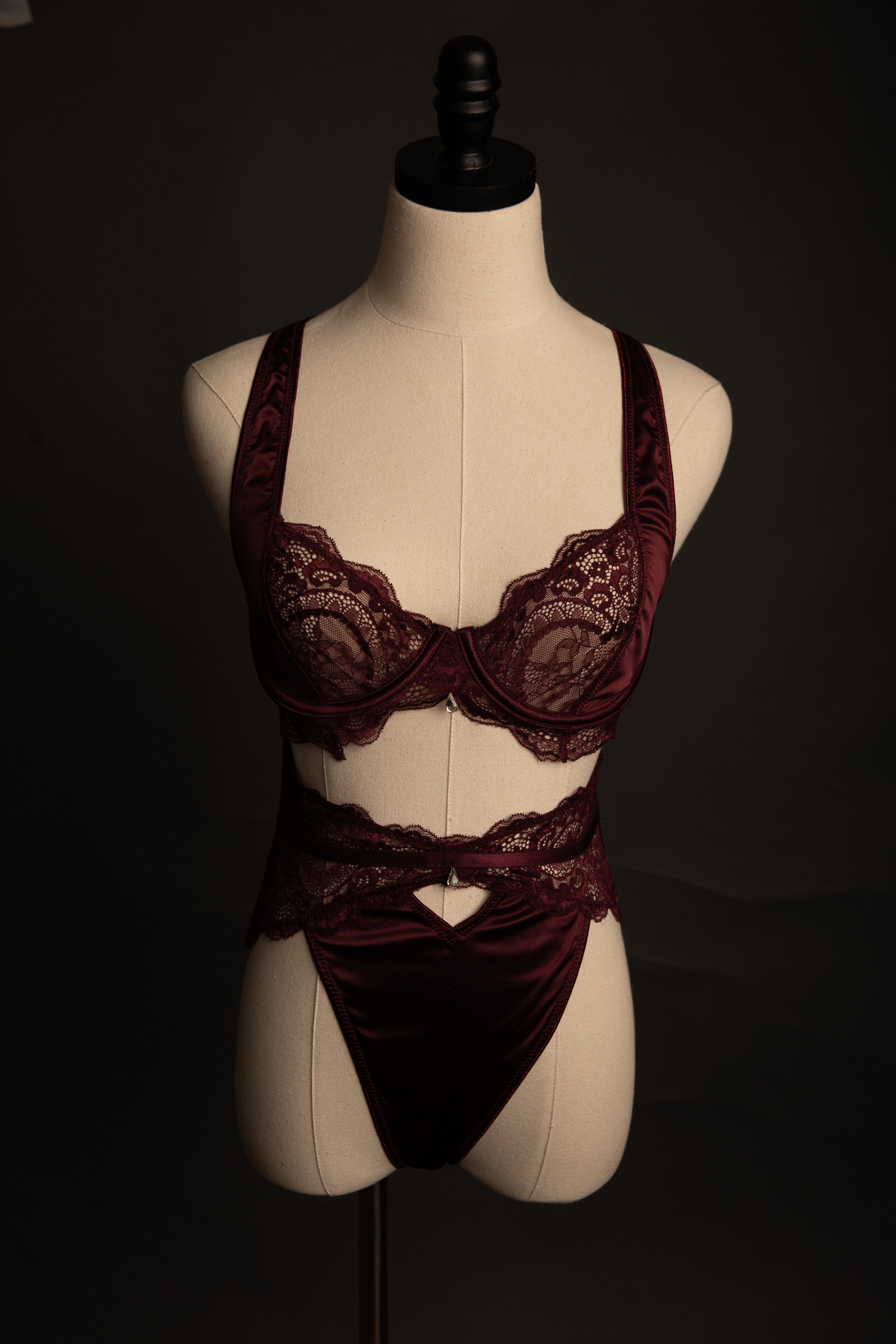 Sadie Lace and Satin in Burgandy