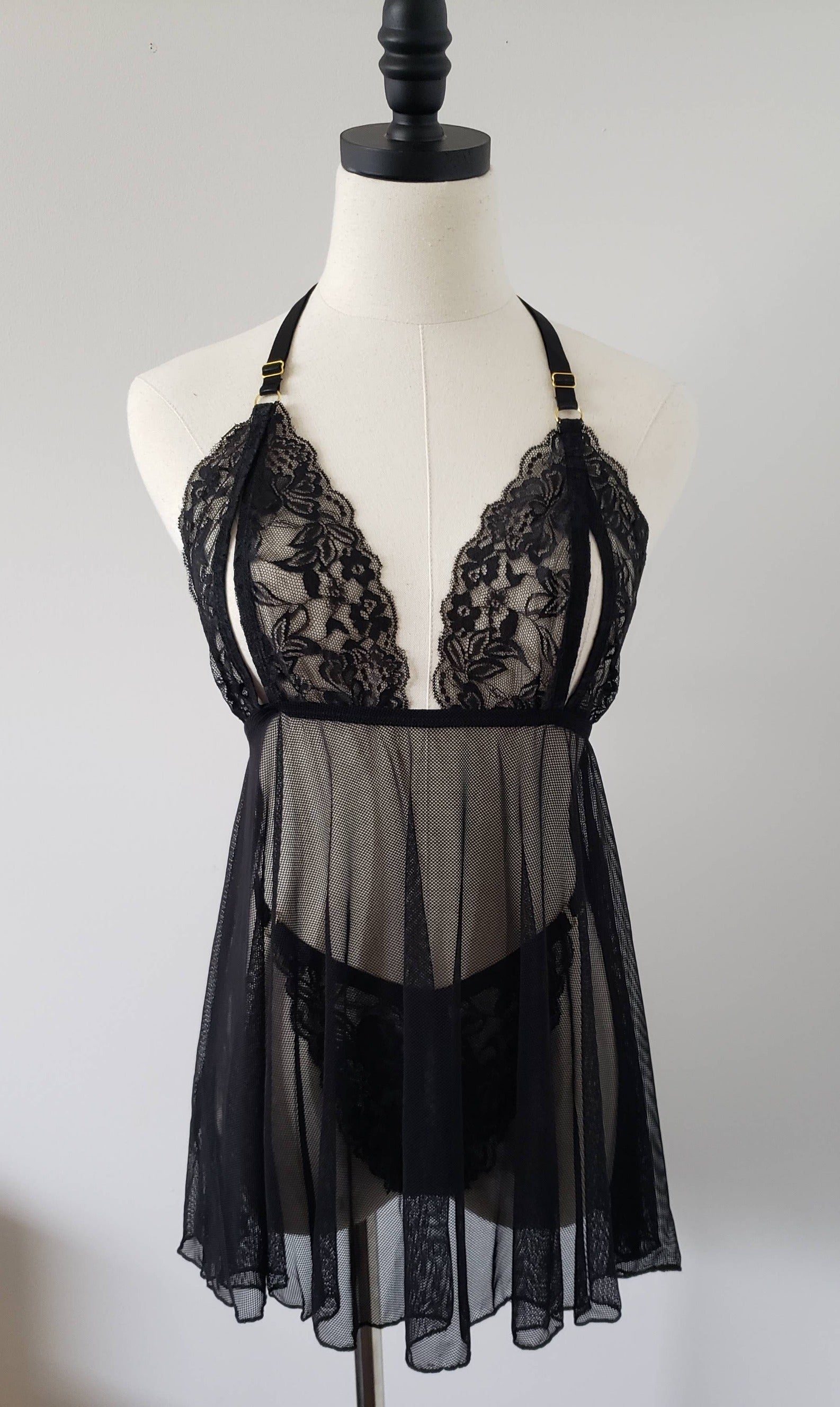 Open Cup Baby Doll Set in Black- Diva Plus image 0