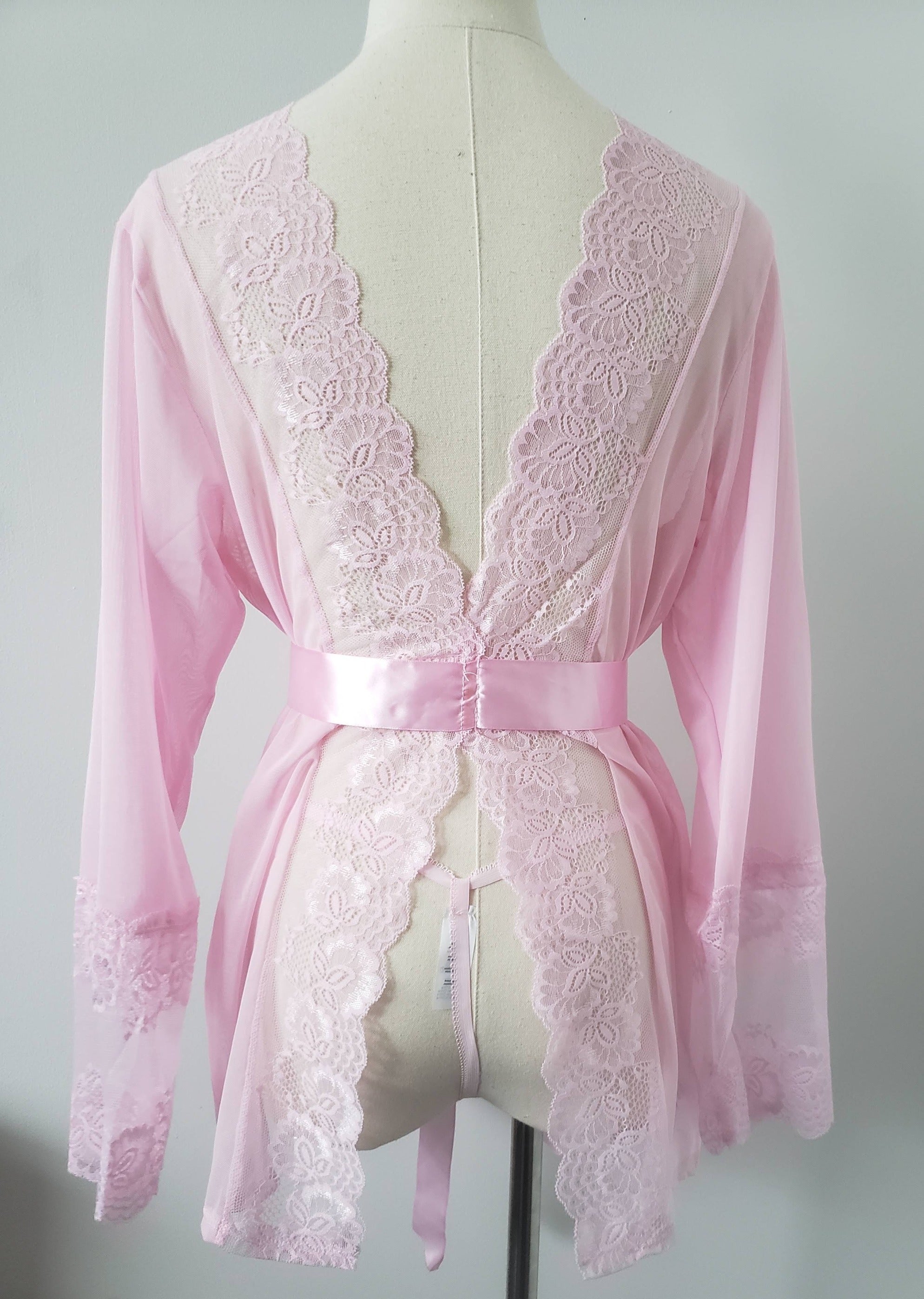 Lace and Mesh Robe with Panty in Blush Pink image 5
