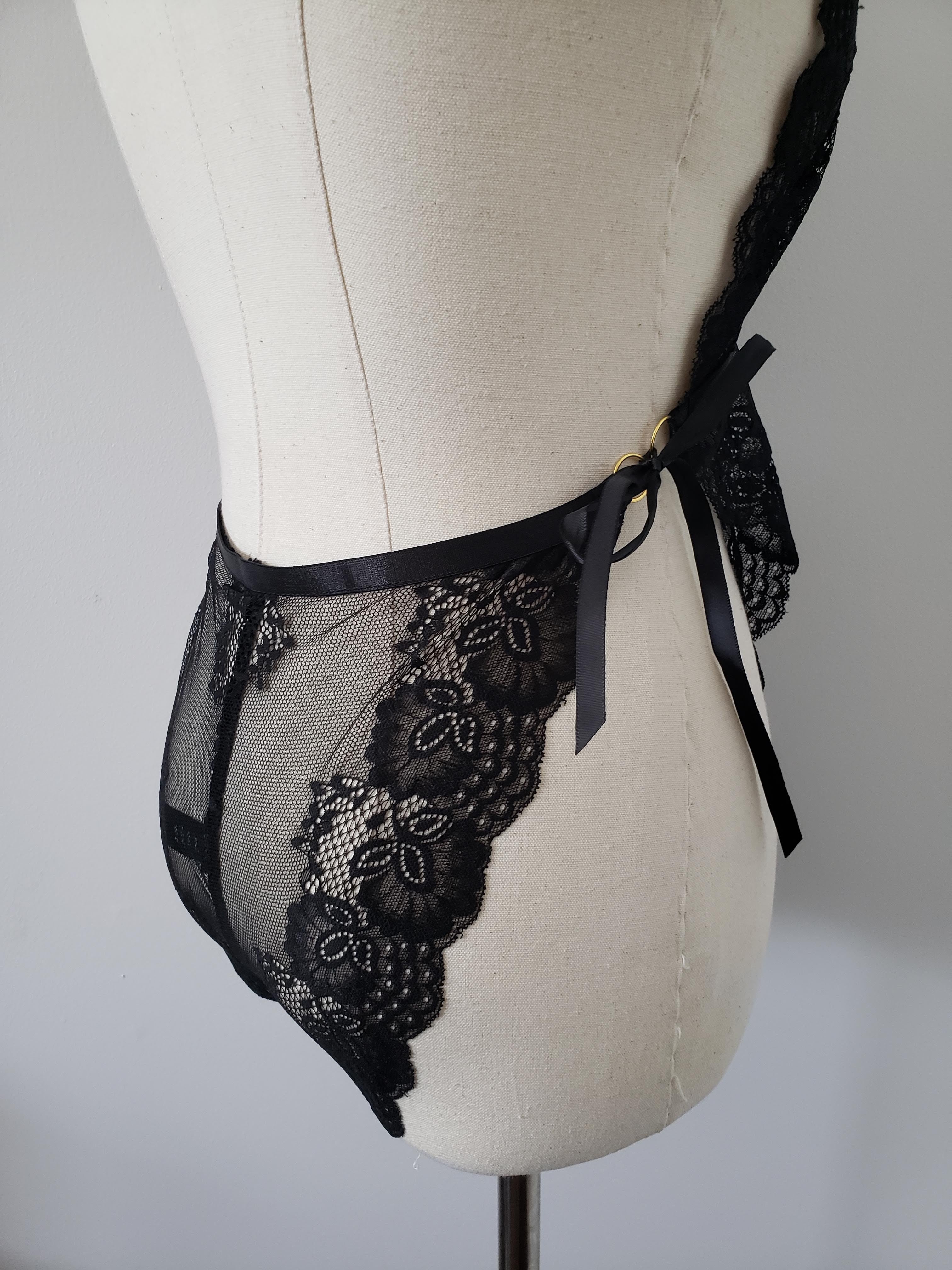 Lace Open Cup Teddy in Black image 4
