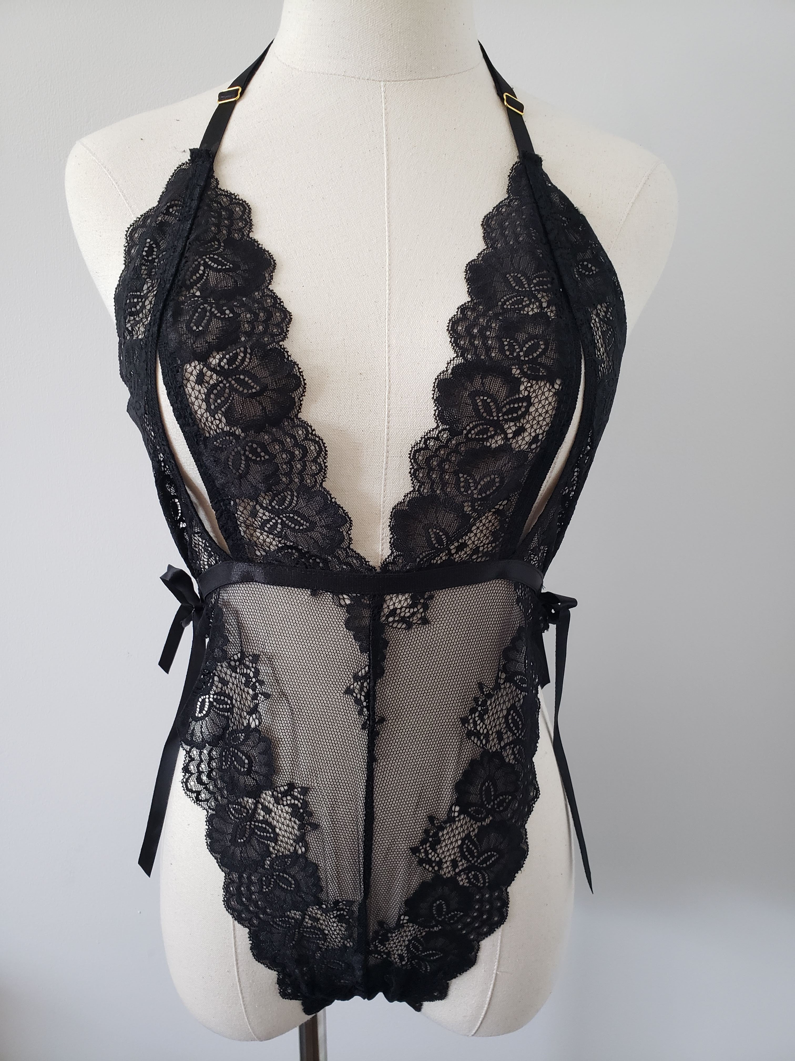 Lace Open Cup Teddy in Black image 0