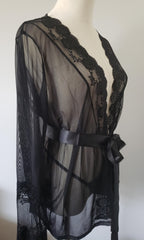 Lace and Mesh Robe with Panty in Black image 6