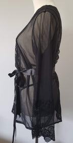 Lace and Mesh Robe with Panty in Black image 3
