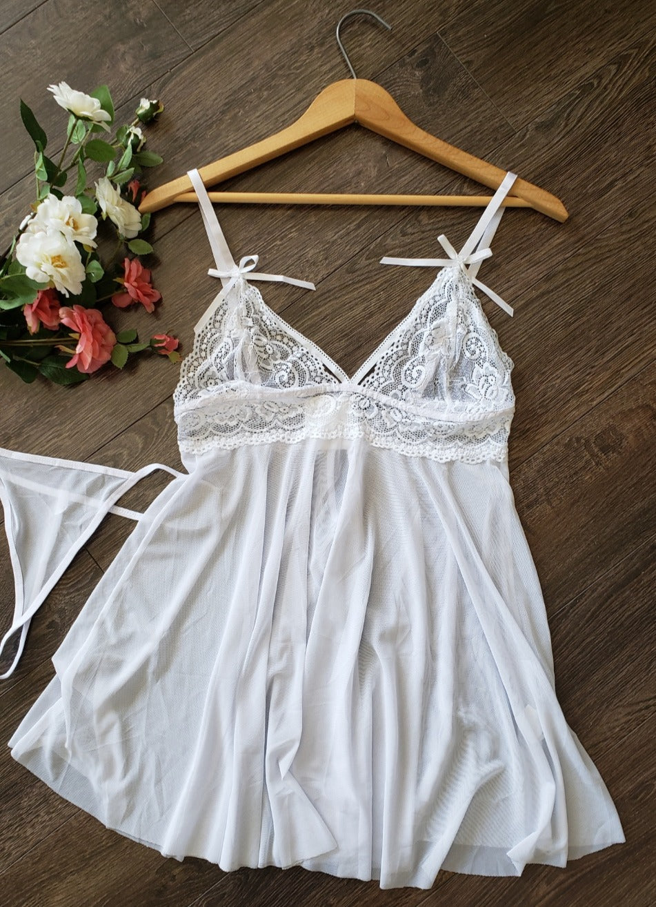 Strappy White Babydoll Set image 4