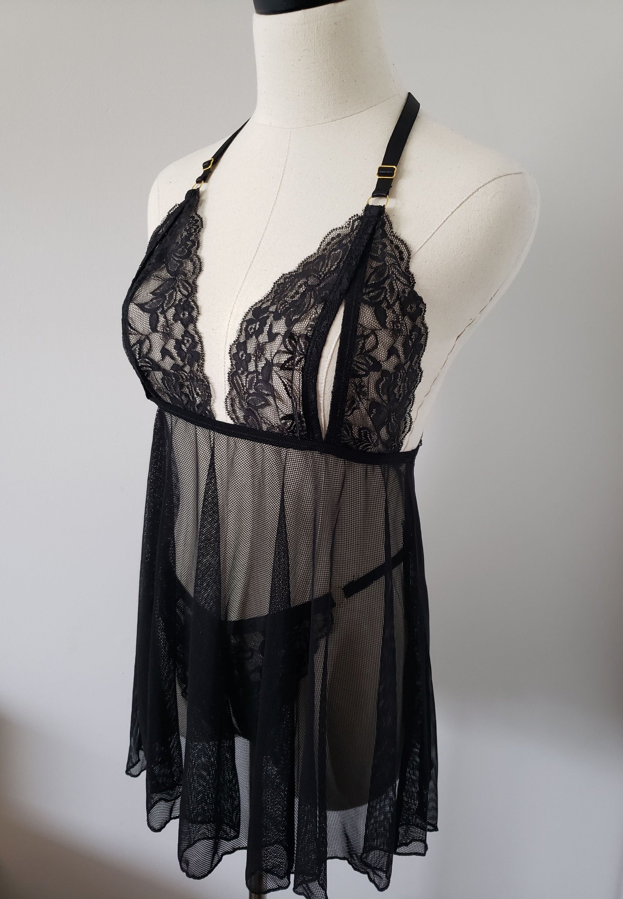 Open Cup Baby Doll Set in Black- Diva Plus image 12