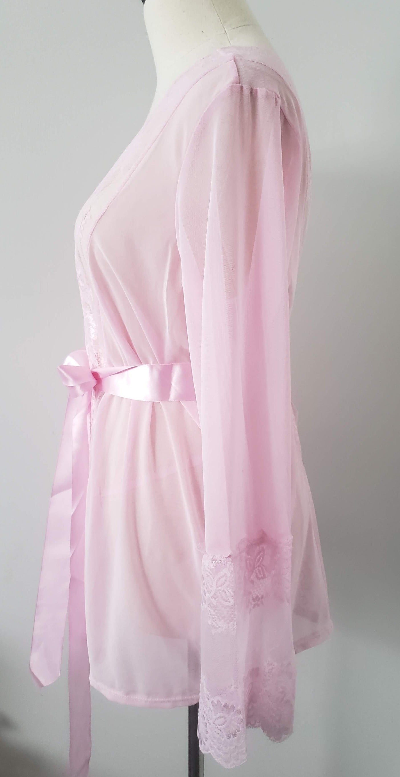 Lace and Mesh Robe with Panty in Blush Pink image 3