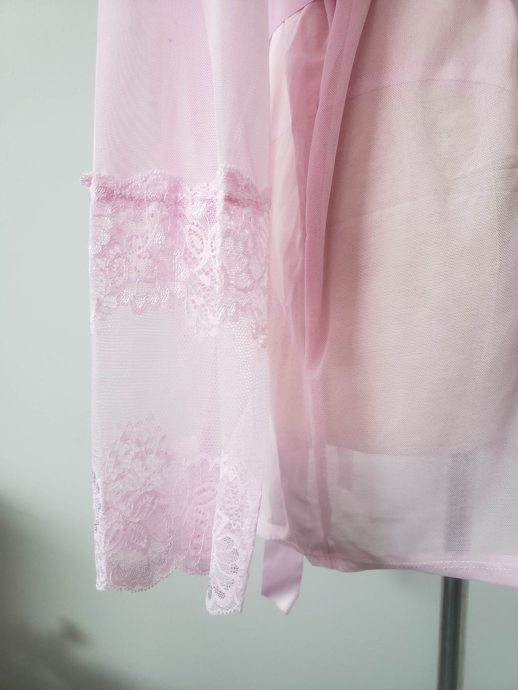 Lace and Mesh Robe with Panty in Blush Pink image 8