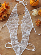 Halter Open Teddy in Cream Lace image 1