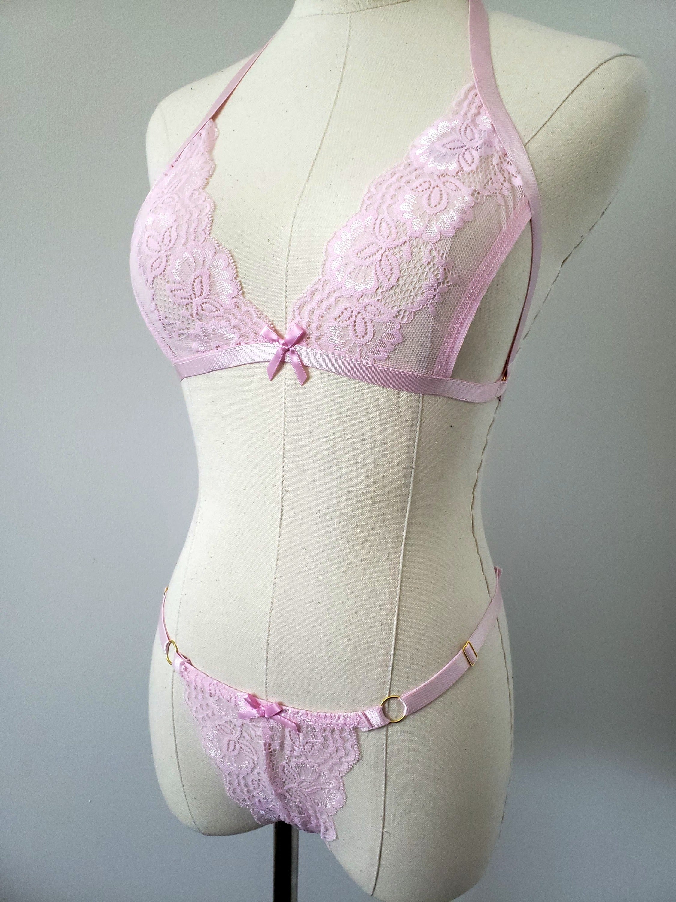 Lace Bralette and Panty Set in Blush Pink image 6