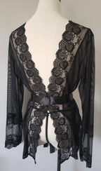 Lace and Mesh Robe with Panty in Black image 4