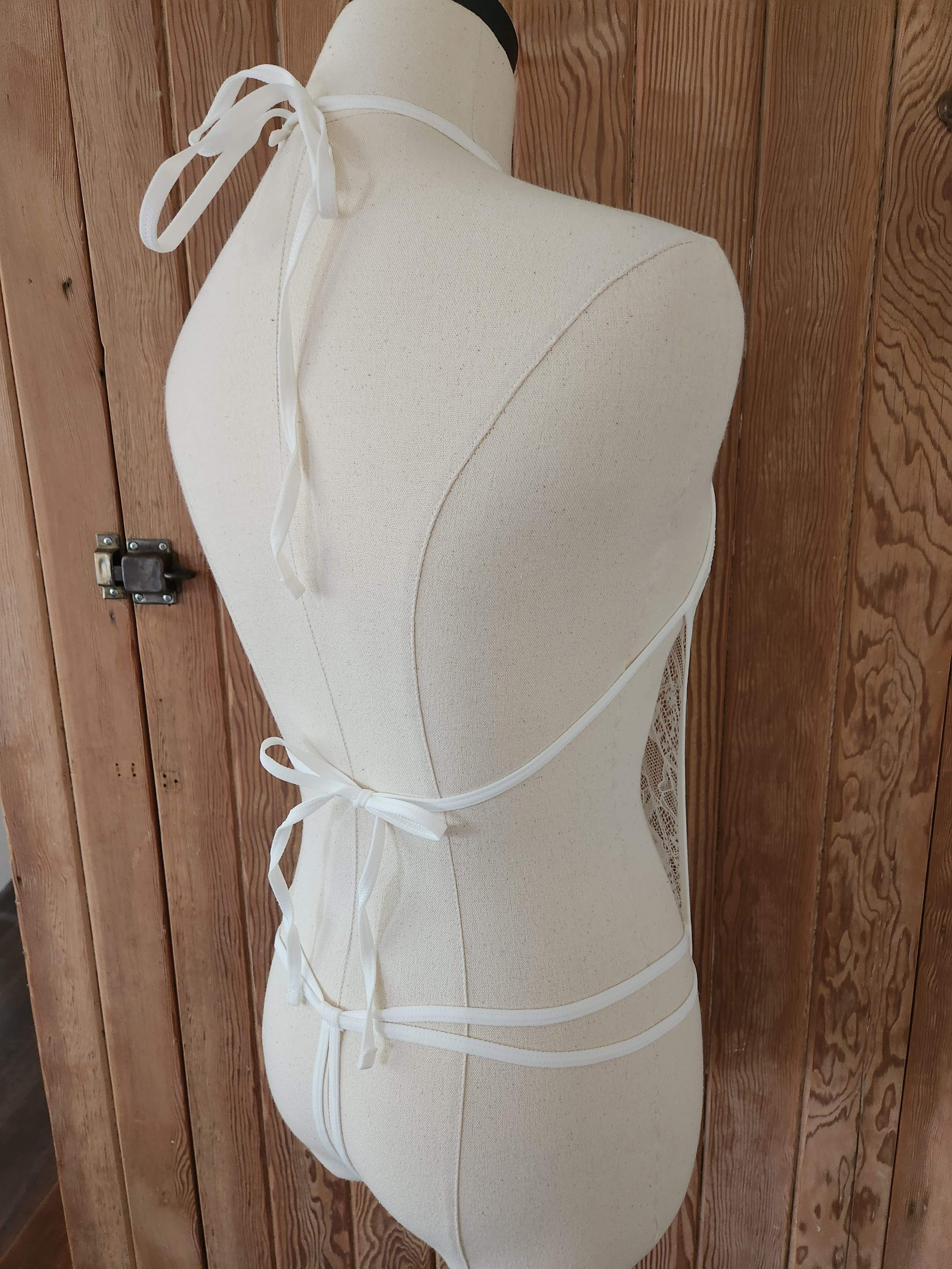 Halter Open Teddy in Cream Lace image 2