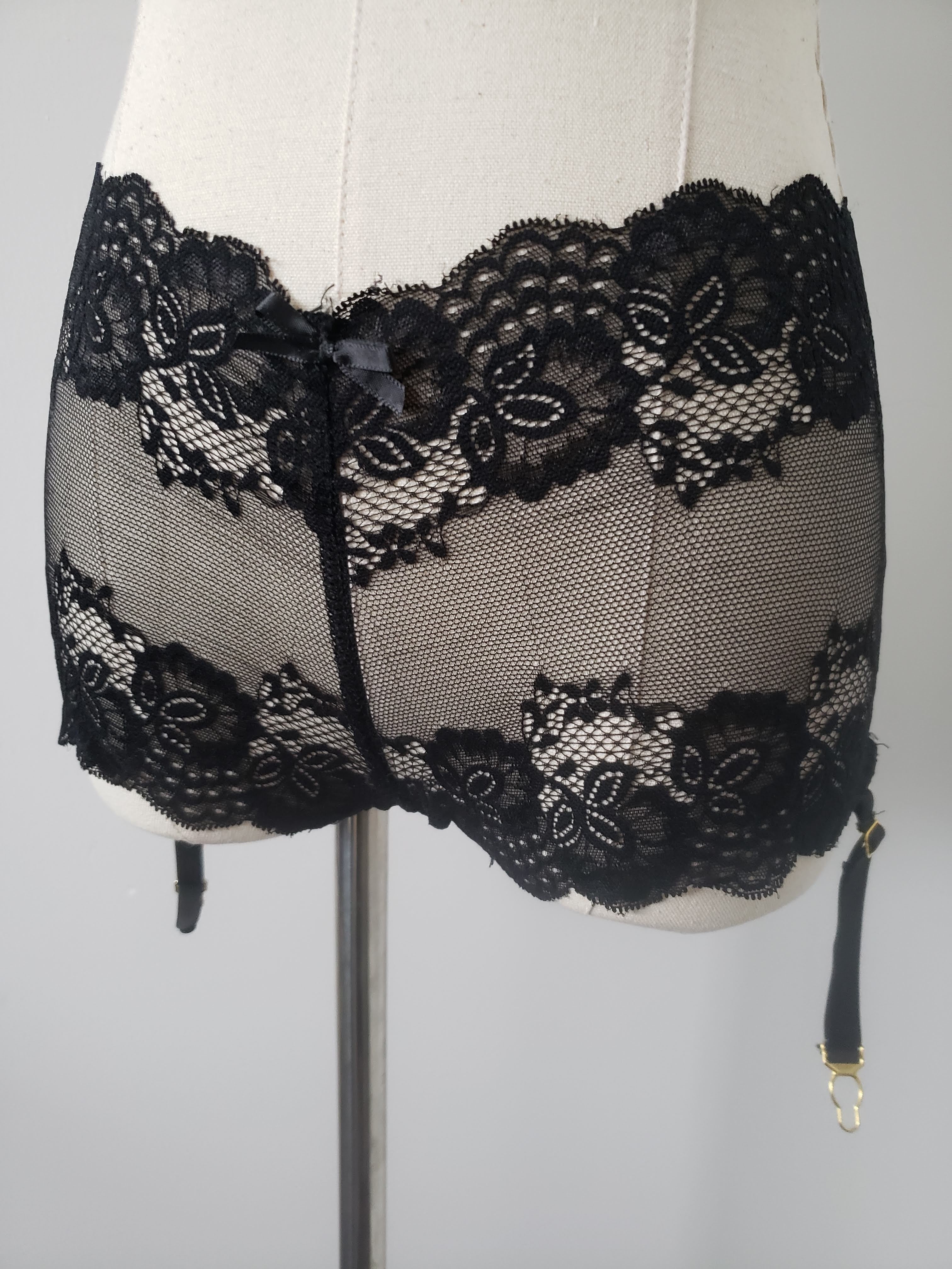 Lace Boyshorts with Garter in Black image 1