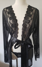 Lace and Mesh Robe with Panty in Black image 7