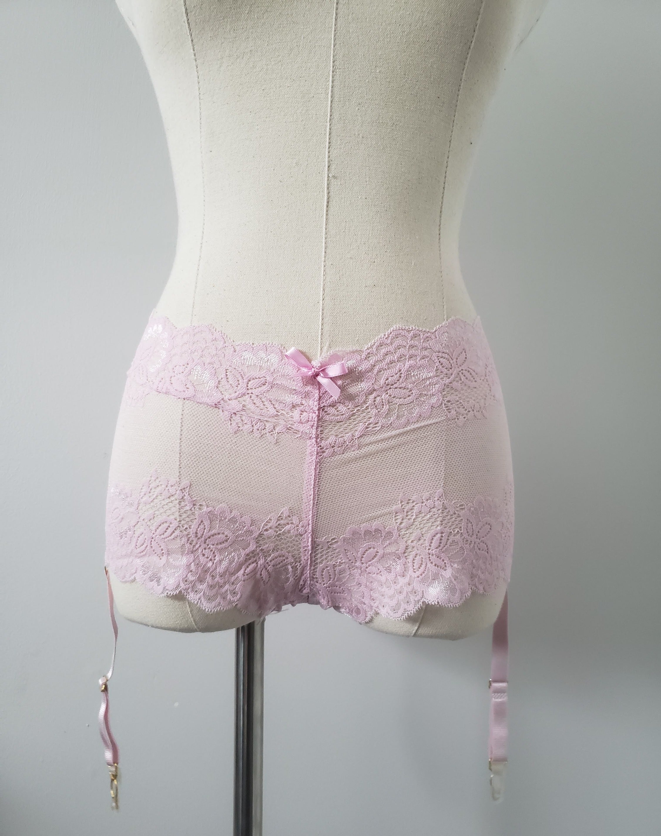 Lace Boyshorts with Garter in Pink image 0