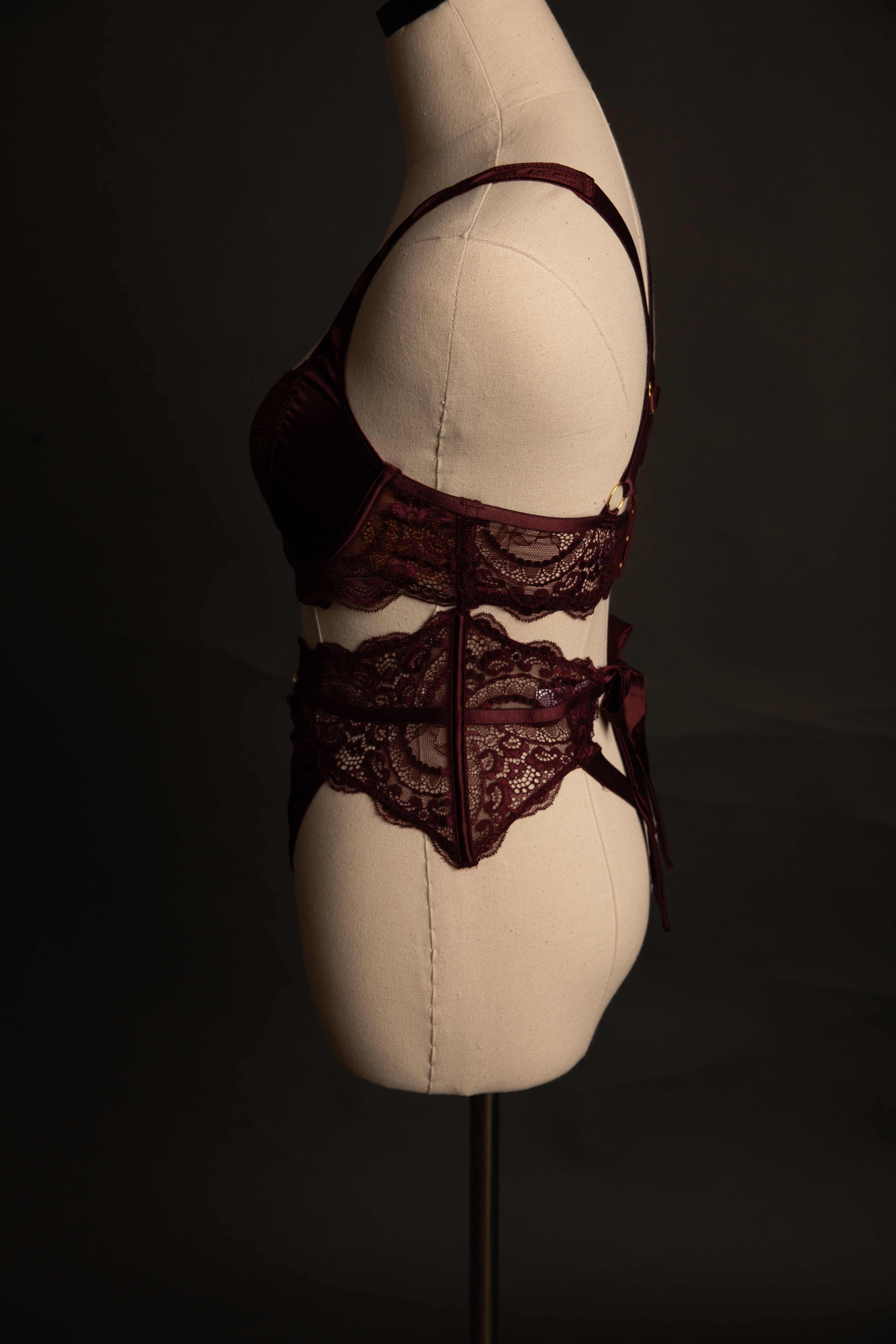 Sadie Lace and Satin in Burgandy