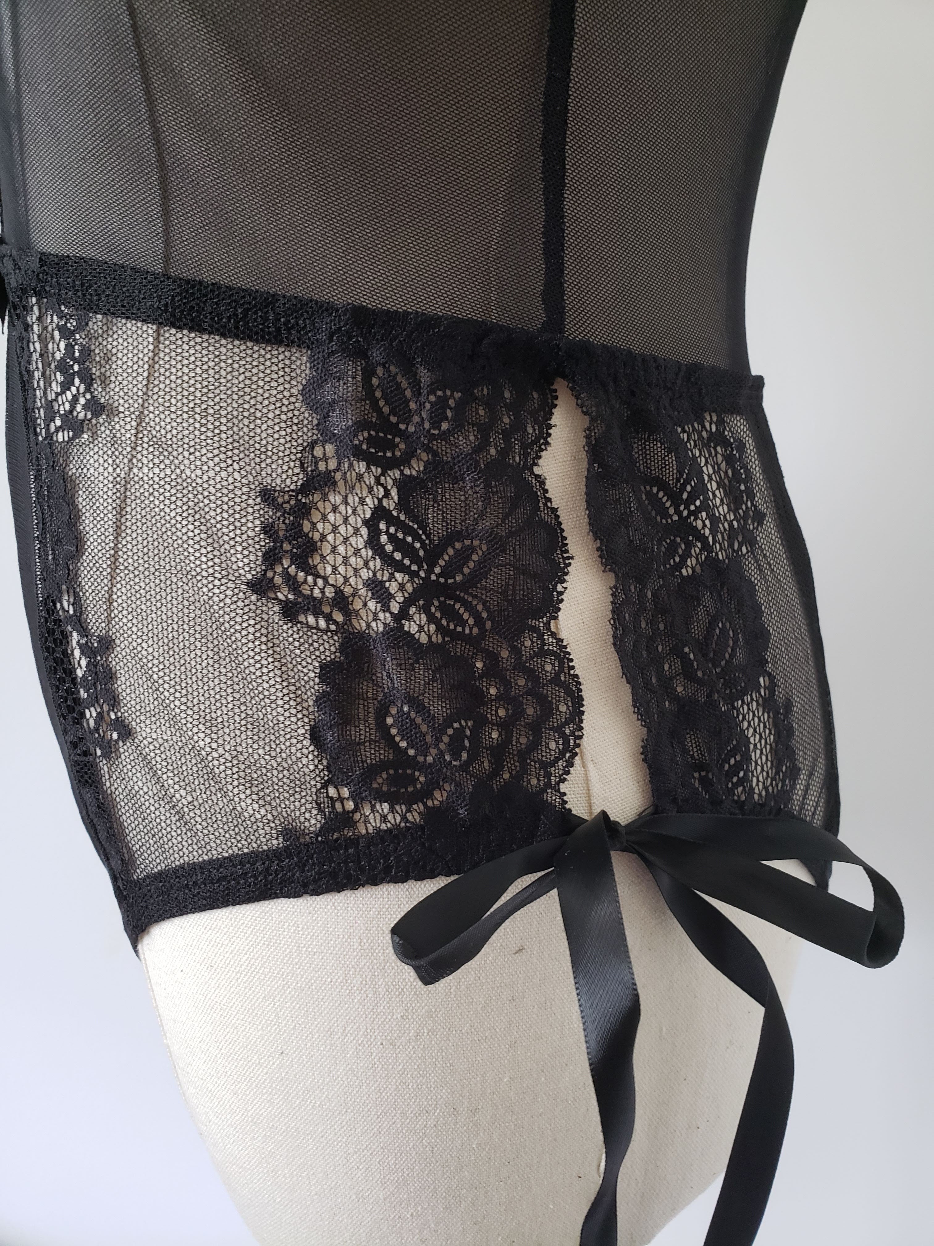 Lace and Mesh Tie Up Romper in Black image 3