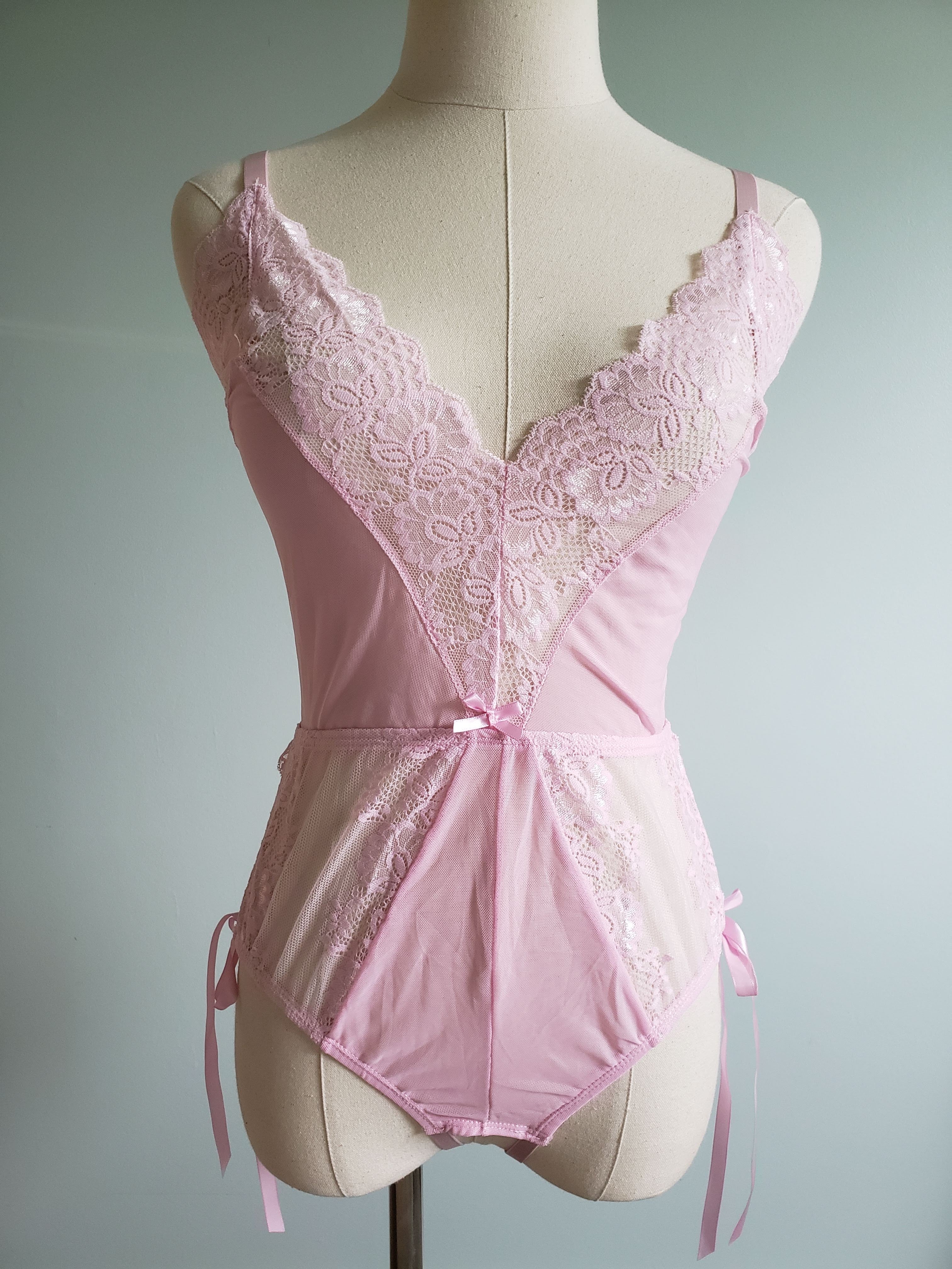 Lace and Mesh Tie Up Romper in Blush Pink image 0