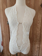 Halter Open Teddy in Cream Lace image 0