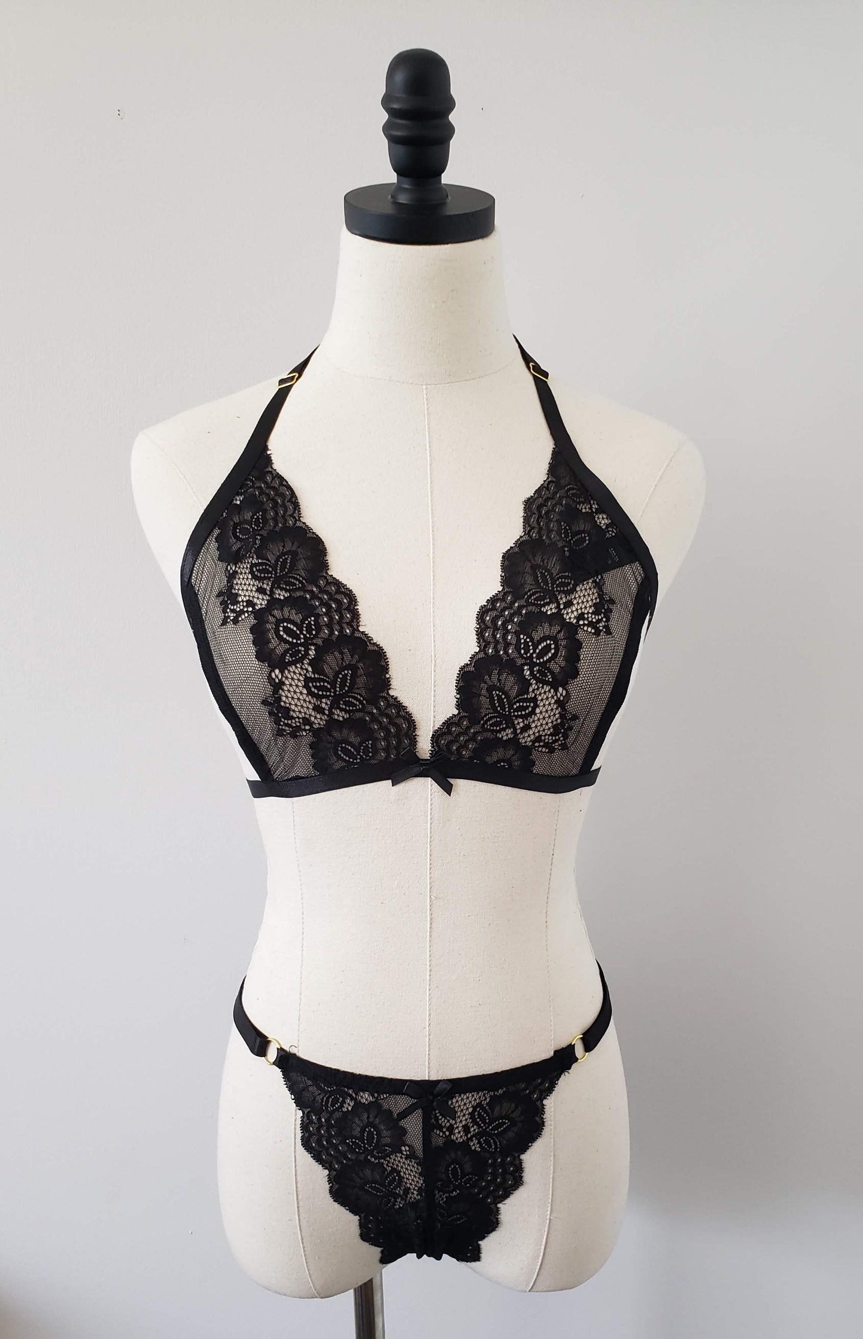 Lace Bralette and Panty Set in Black image 1