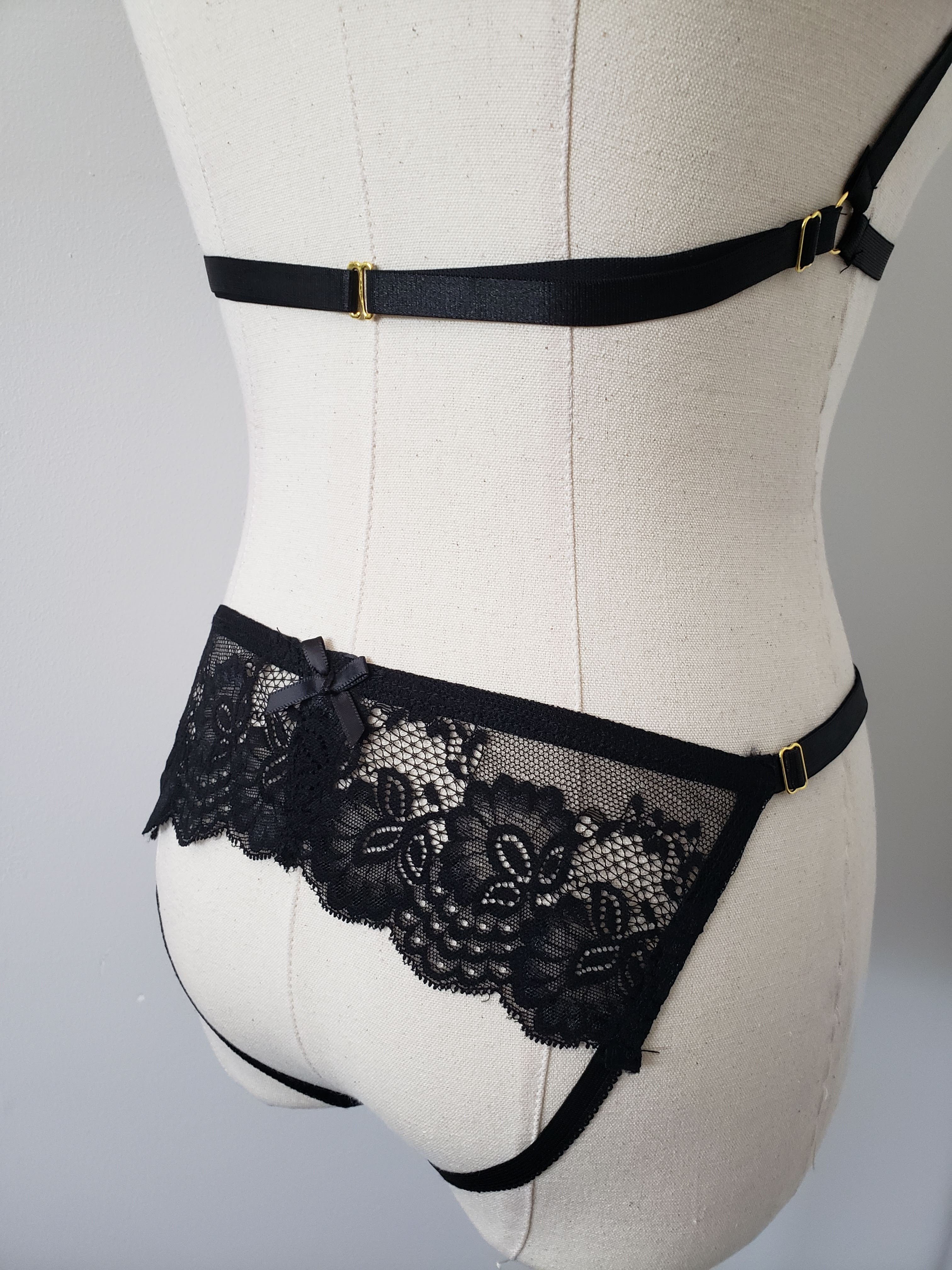 Lace Bralette and Panty Set in Black image 3