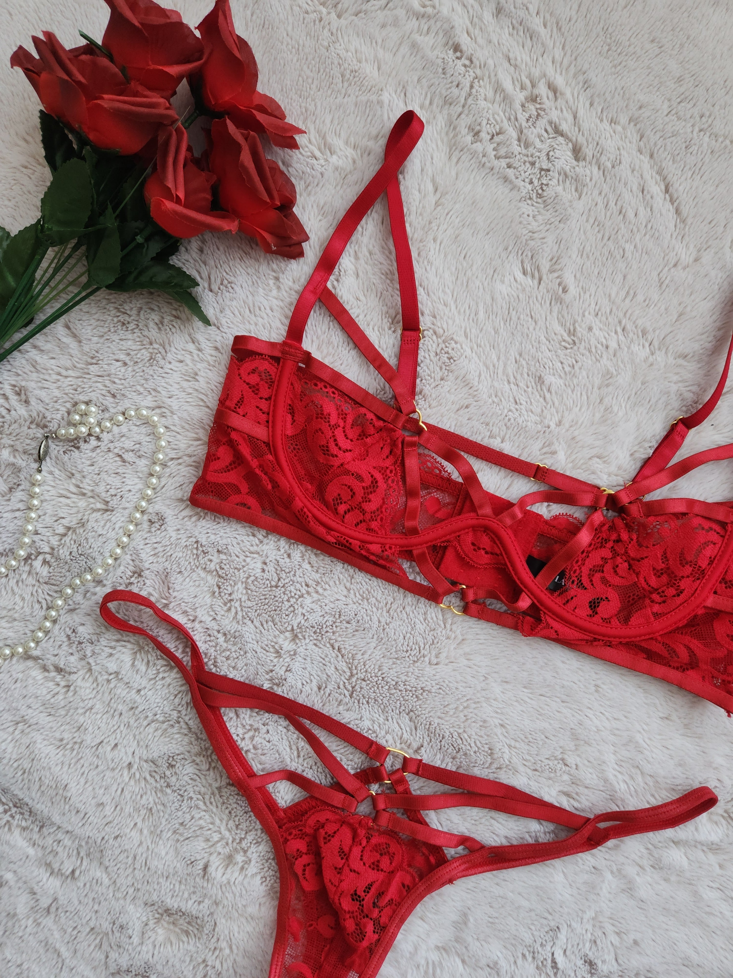Valentina Lace and Strap Set in Red image 8