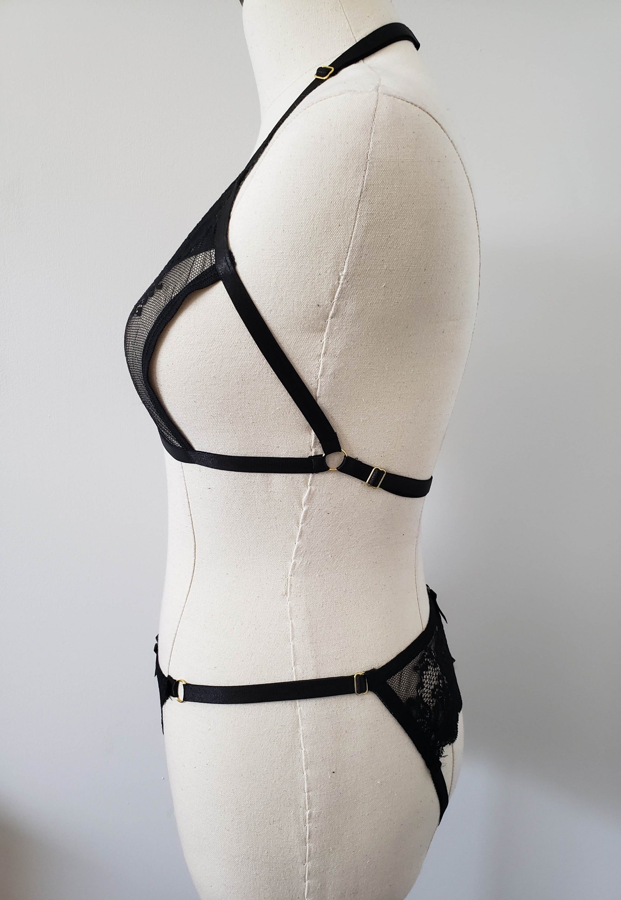 Lace Bralette and Panty Set in Black image 5