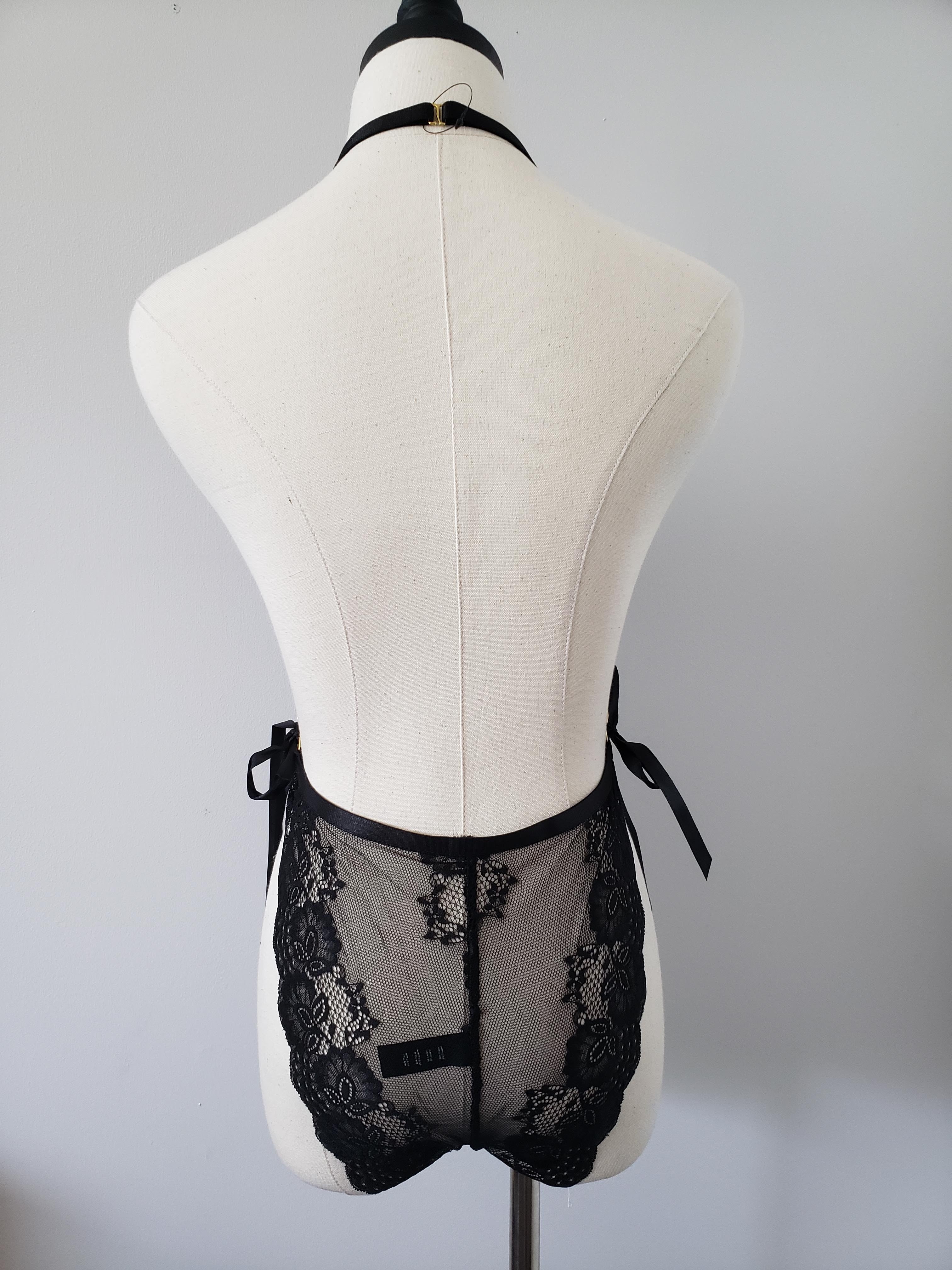 Lace Open Cup Teddy in Black image 3