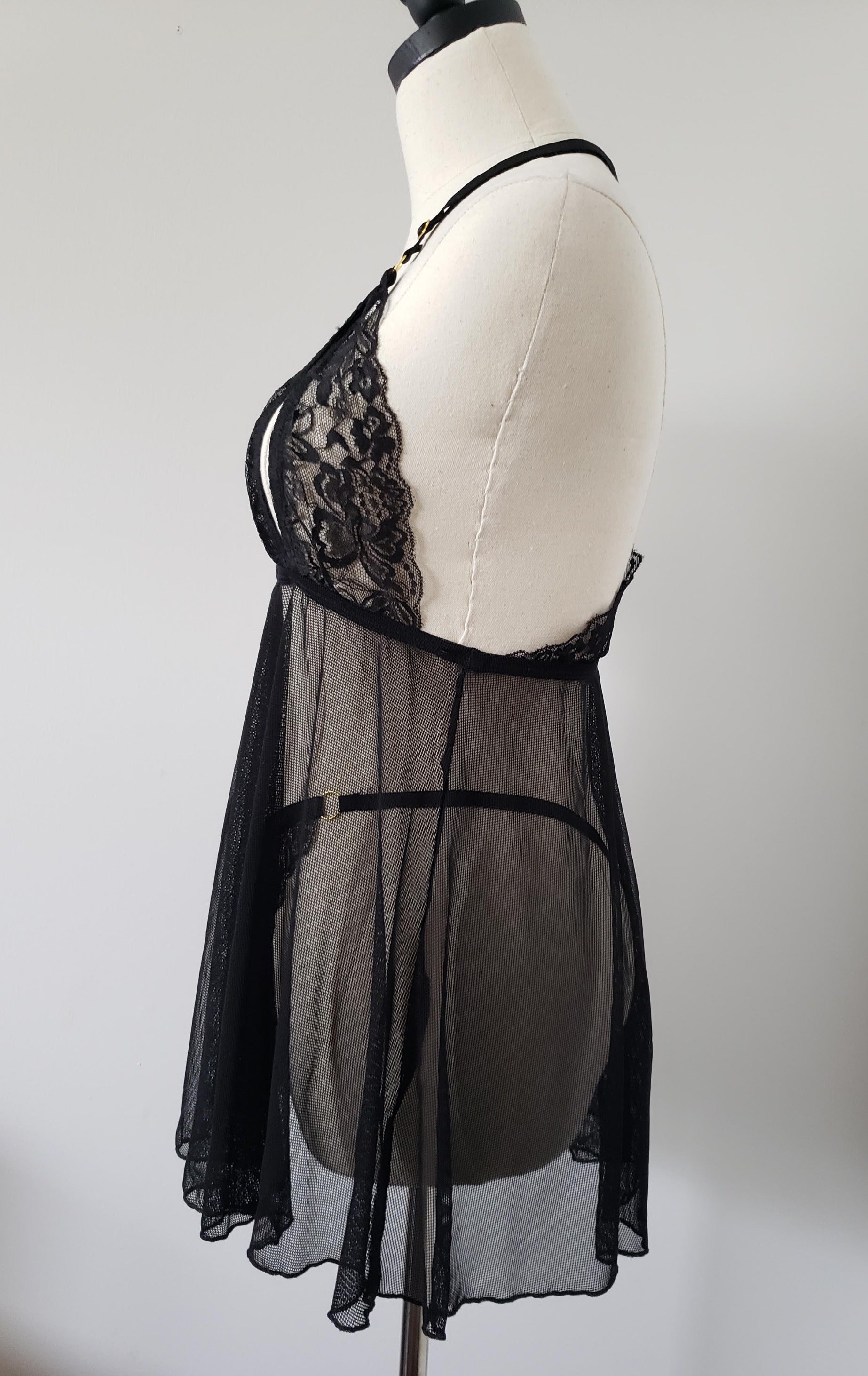 Open Cup Baby Doll Set in Black- Diva Plus image 7