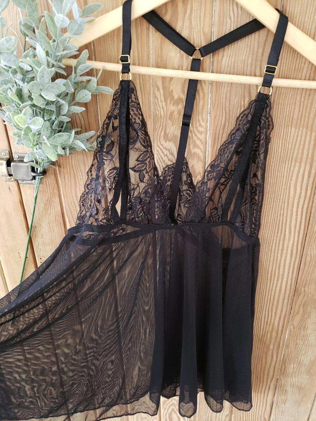 Open Cup Baby Doll Set in Black- Diva Plus image 2