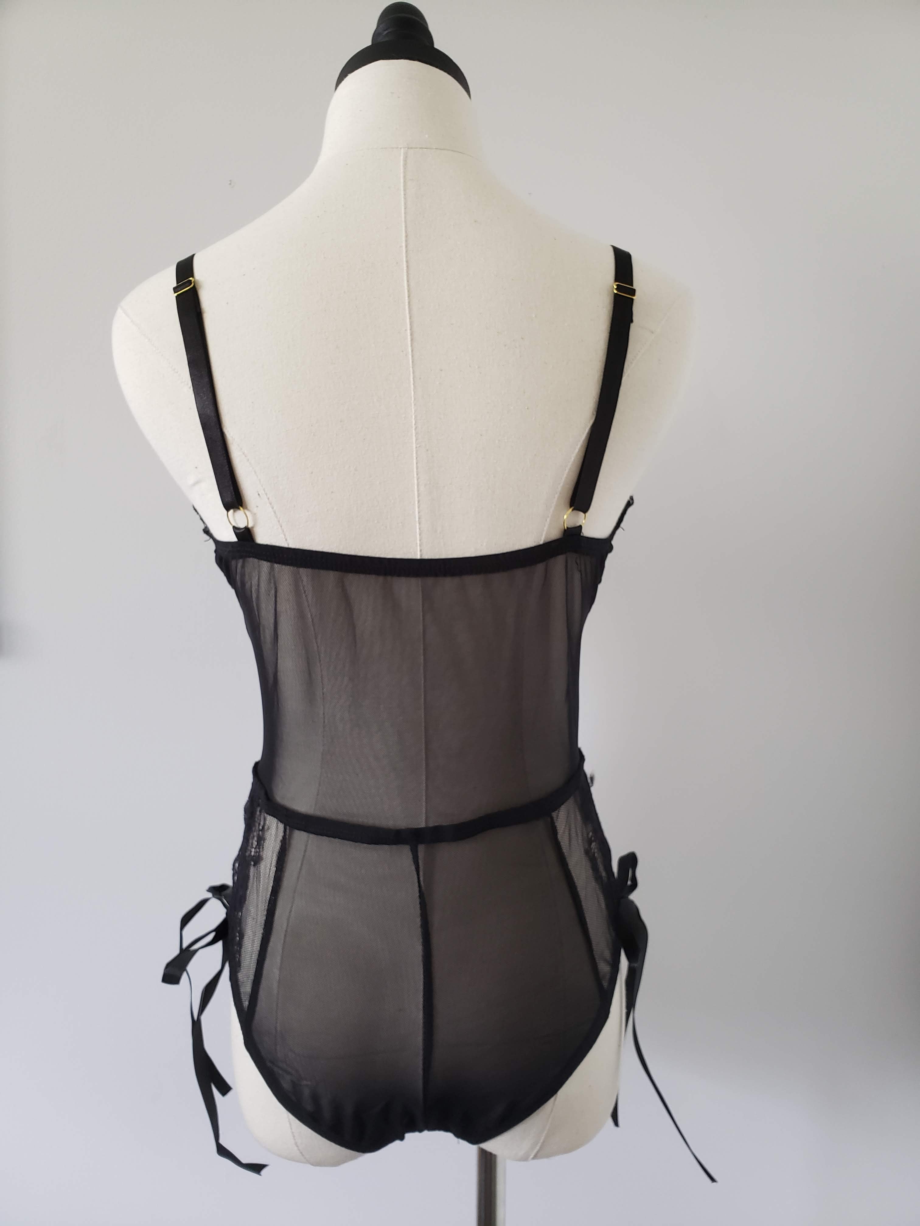 Lace and Mesh Tie Up Romper in Black image 2