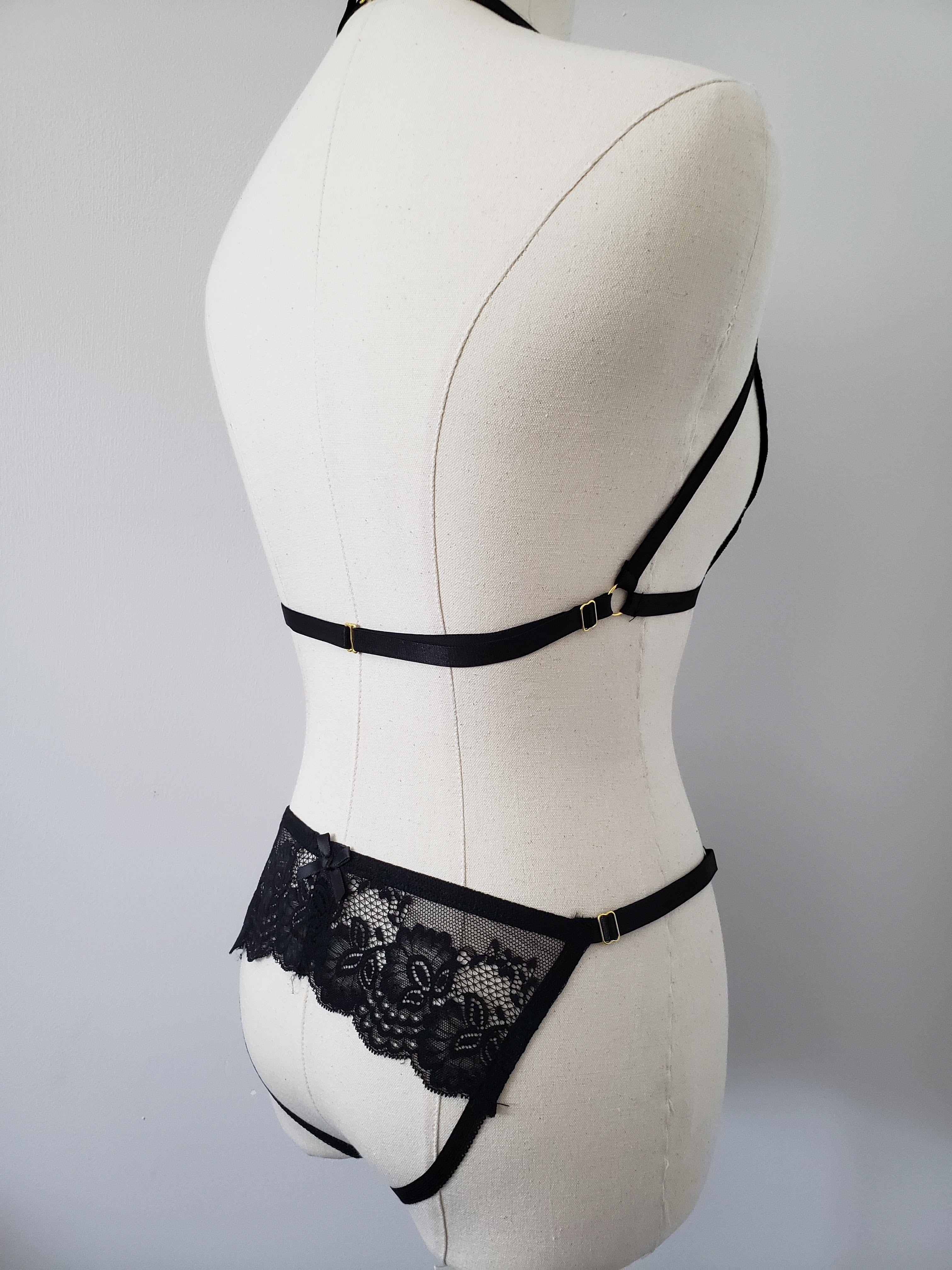 Lace Bralette and Panty Set in Black image 2