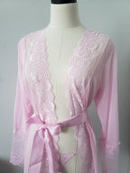 Lace and Mesh Robe with Panty in Blush Pink image 10