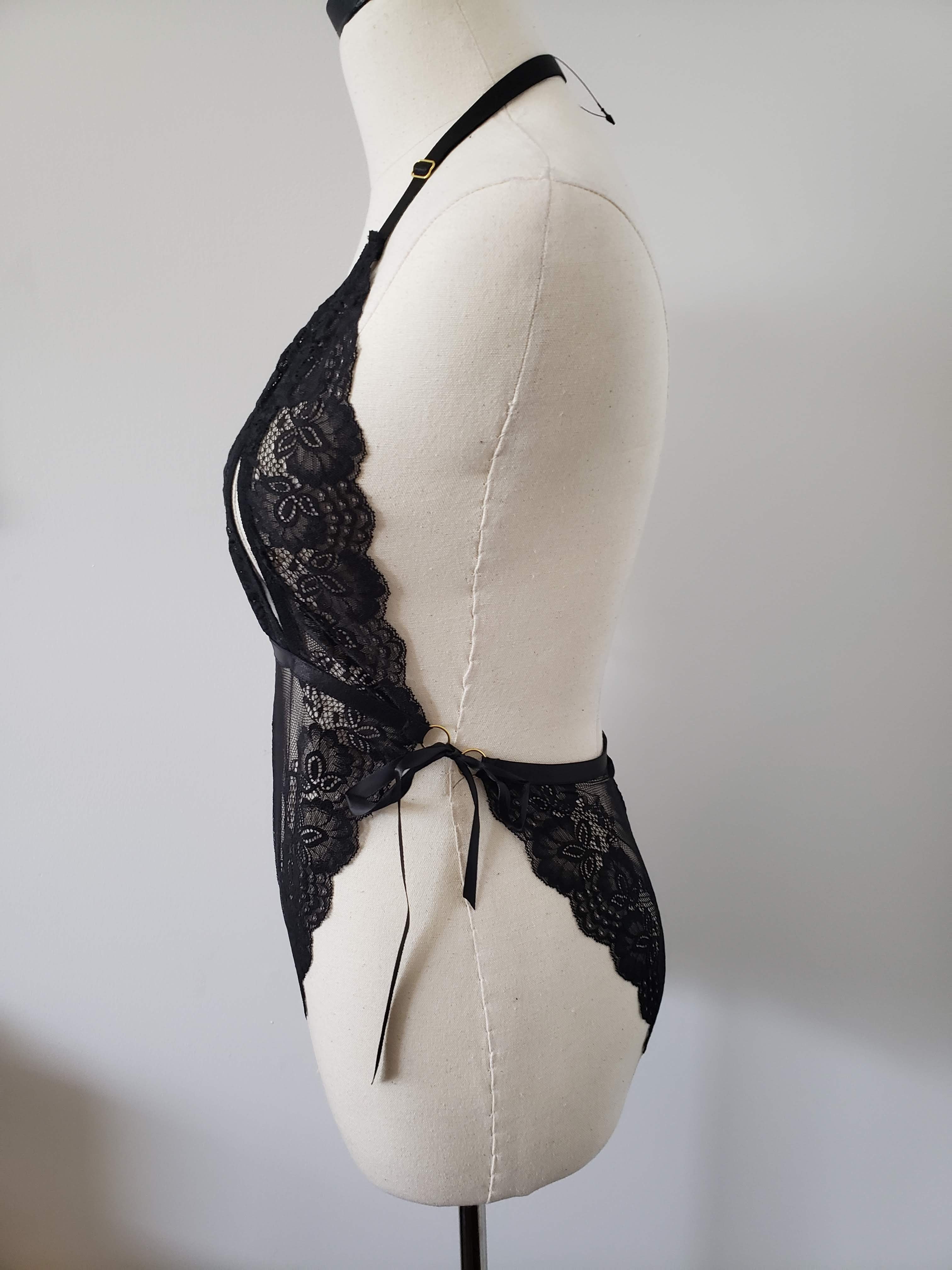 Lace Open Cup Teddy in Black image 2