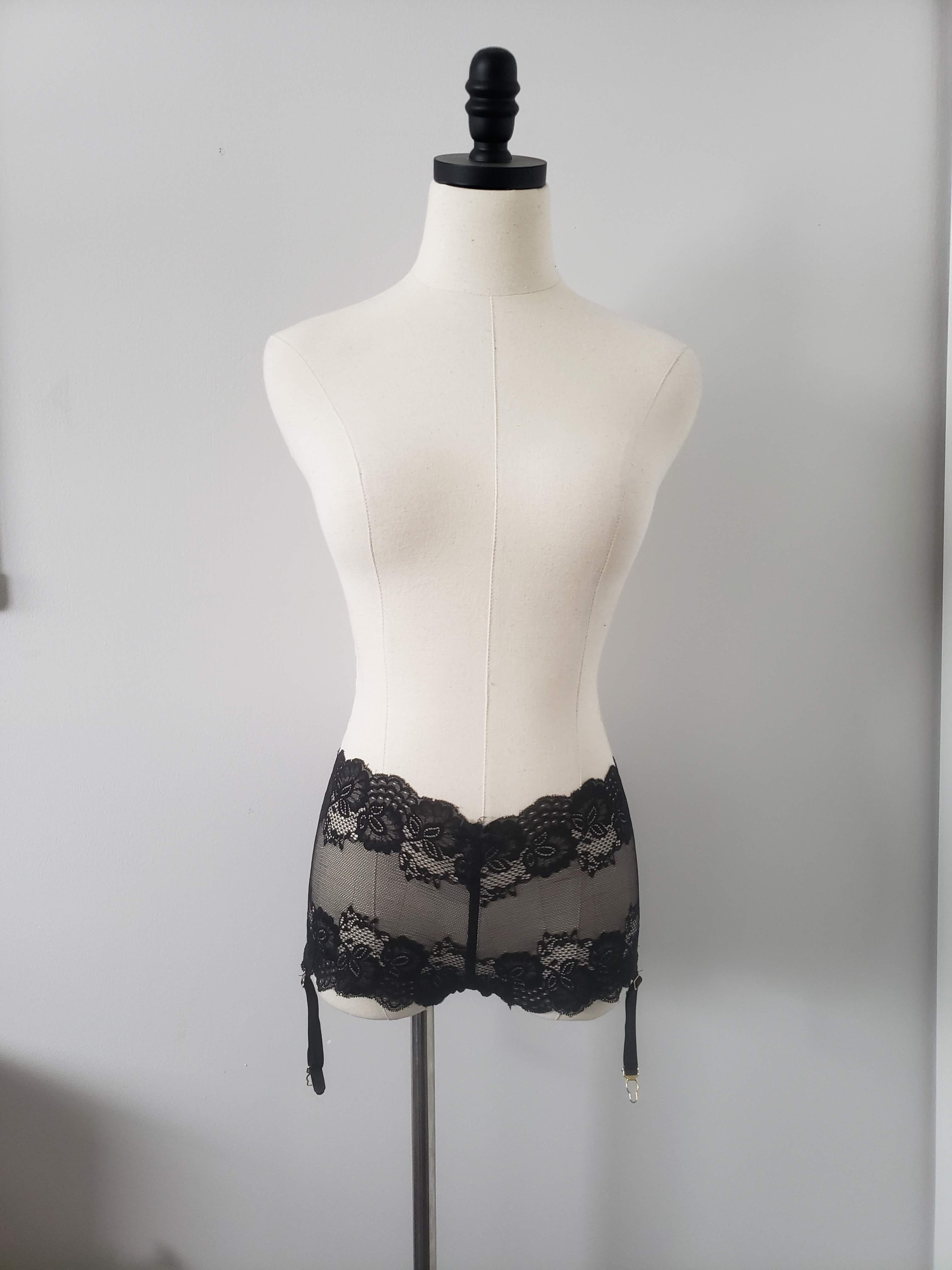 Lace Boyshorts with Garter in Black image 2