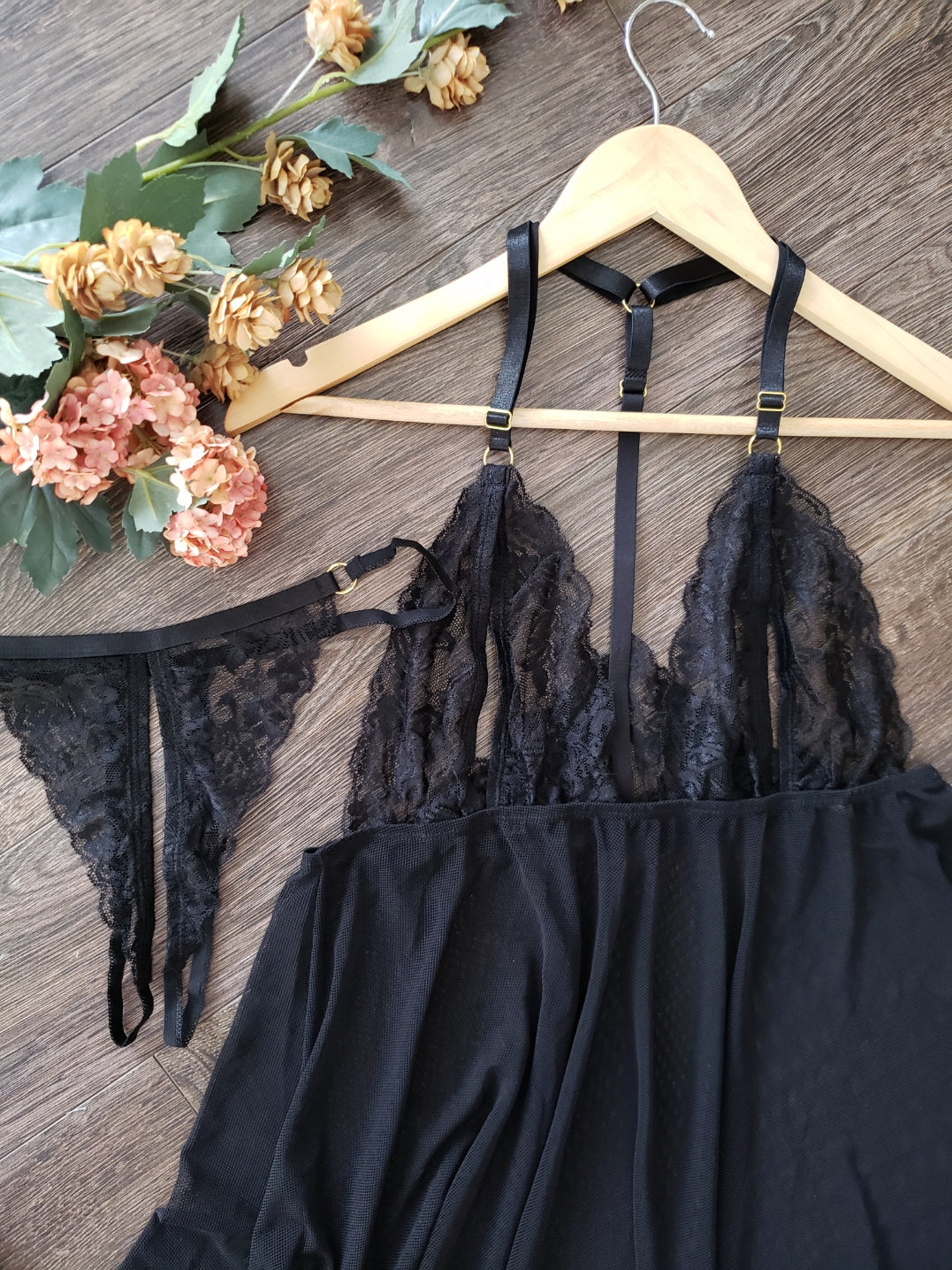 Open Cup Baby Doll Set in Black- Diva Plus image 1