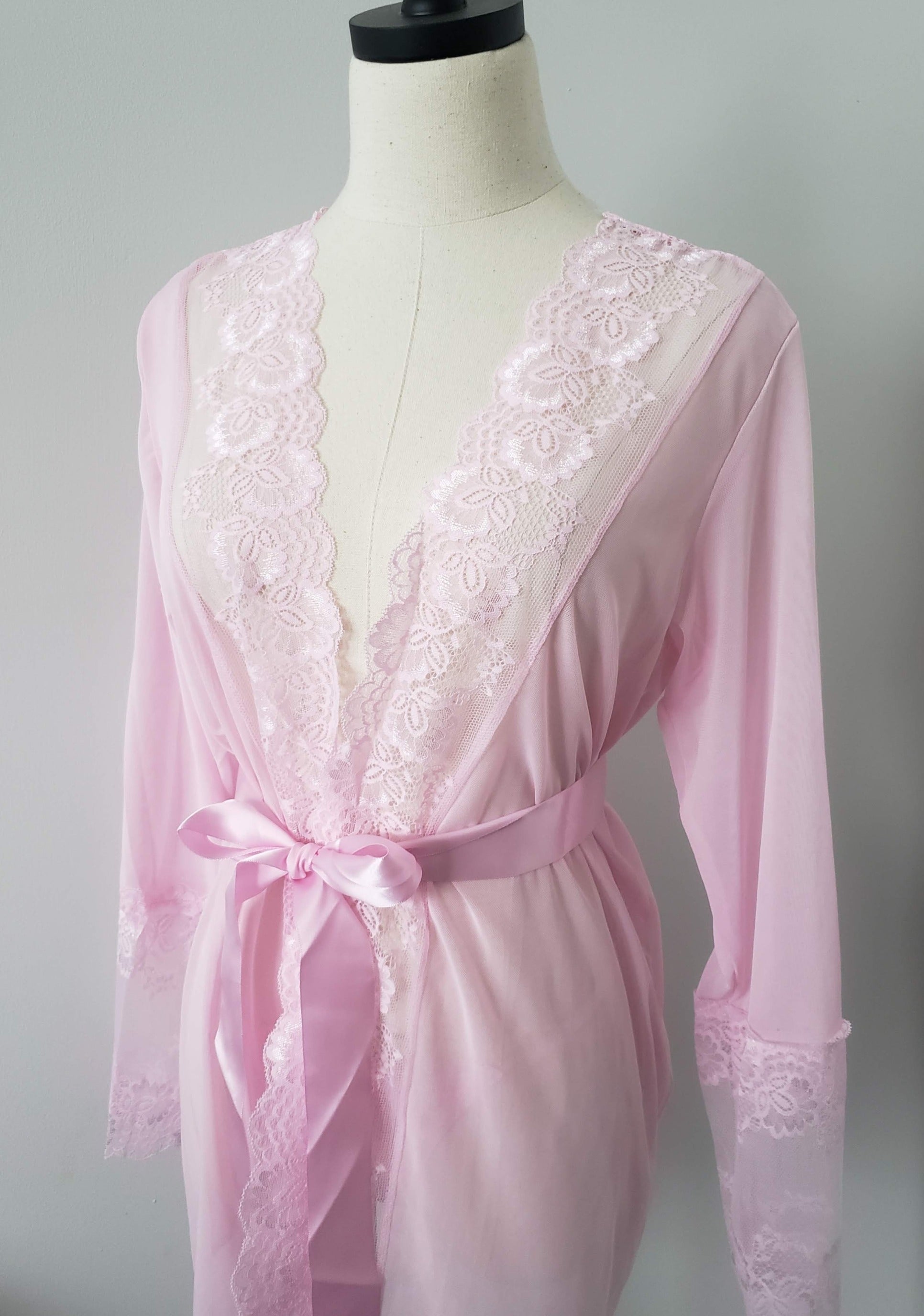 Lace and Mesh Robe with Panty in Blush Pink image 0