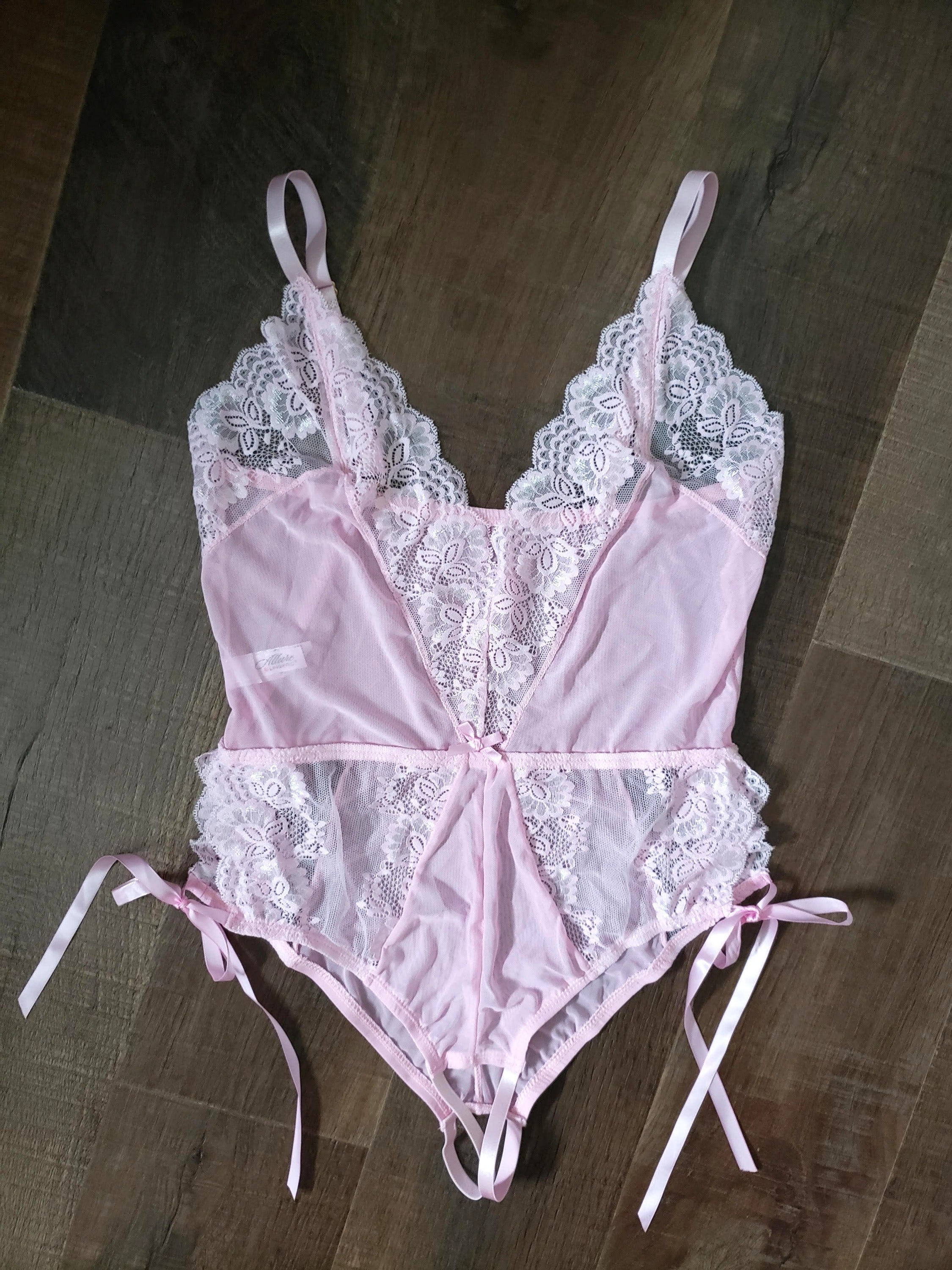 Lace and Mesh Tie Up Romper in Blush Pink image 5